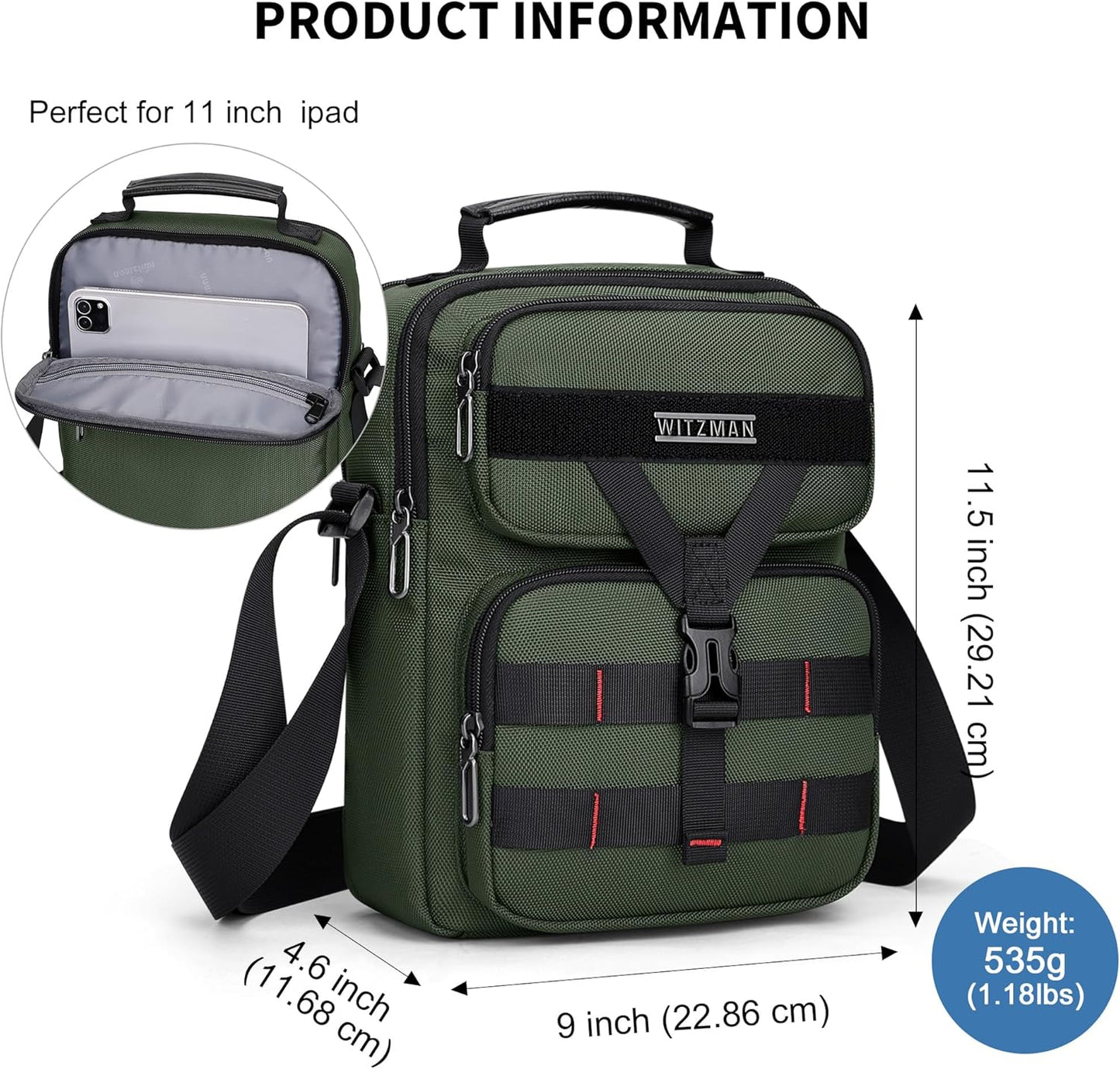 WITZMAN Crossbody Bag for Men Travel Small Shoulder Bags Lightweight Man Purse Messenger Bag for Casual Daliy Work Traveling