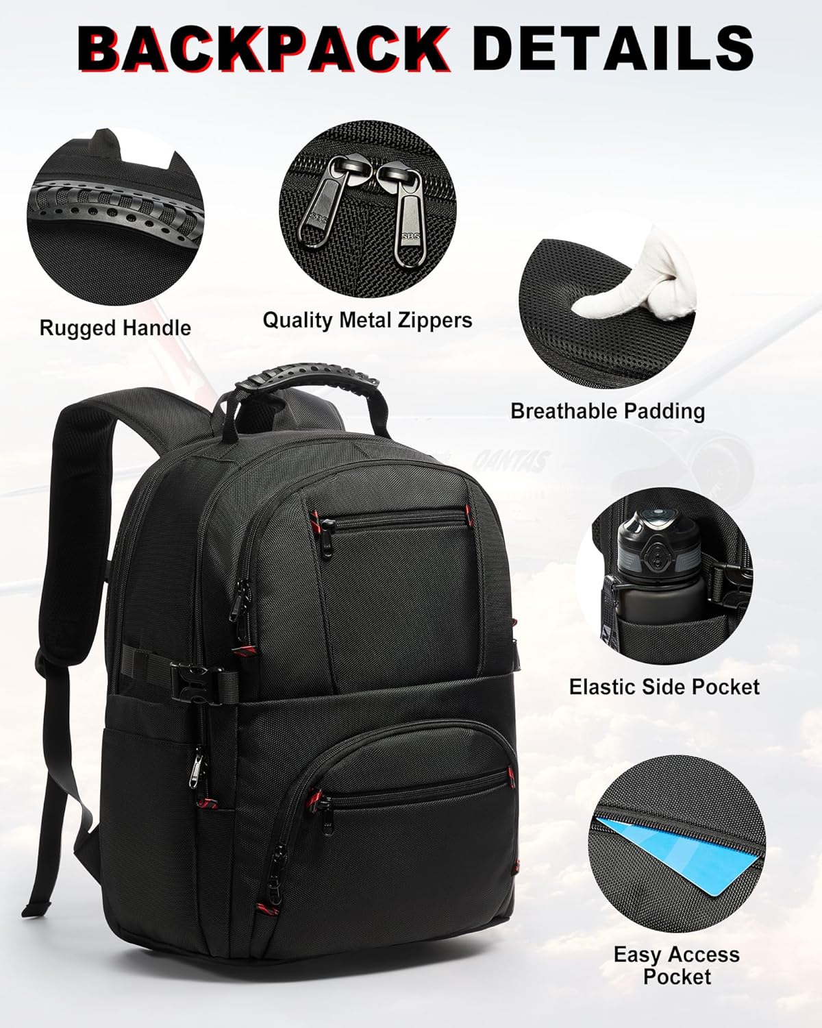 Vacuum Backpack Travel with Pump,Travel Backpack with Vacuum System,Mochila Compresion al vacio,18×14×8 inch Personal Item Bag Airlines Approved,Laptop Backpack,Black