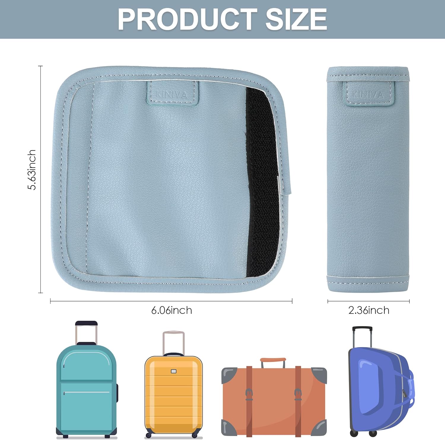 KINIVA 4 Pack Set Vegan Leather Luggage Handle Wraps, Blue, 5.7x6.1 Inch, Travel Accessory