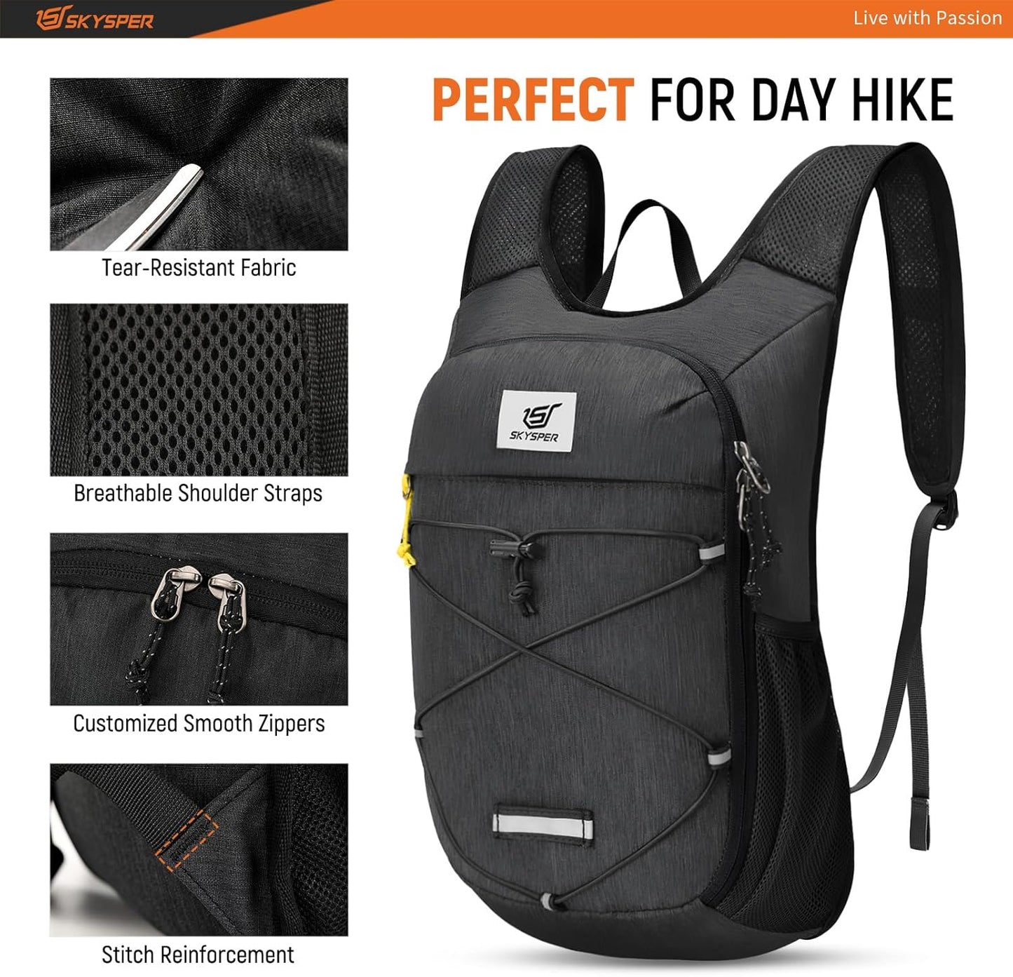 SKYSPER Foldable Hiking Backpack - 10L Small Lightweight Daypack Breathable Travel Backpacks for
