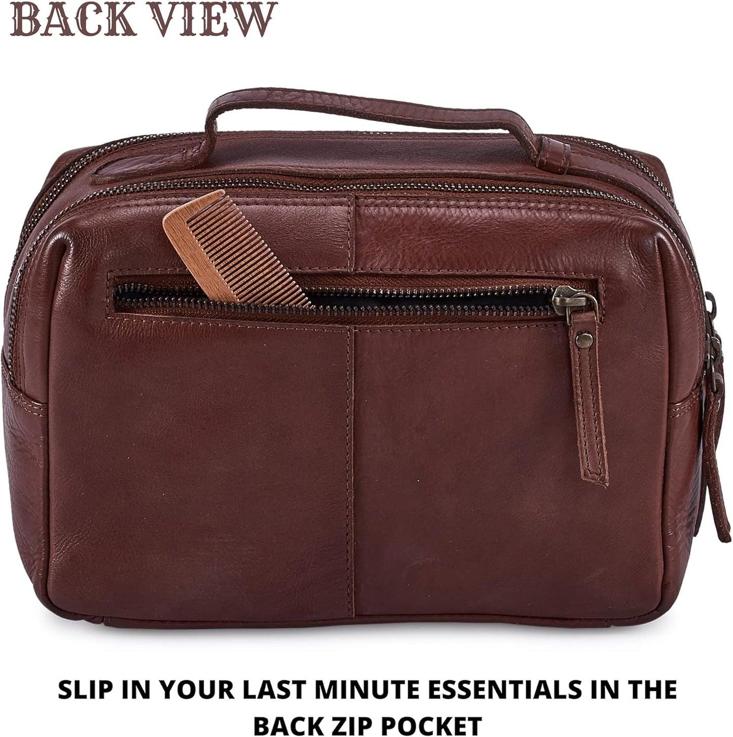 Real Leather Toiletry Bag Dopp Kit for Men Women Travel Shaving Pouch Organiser Double Compartment Cosmetic