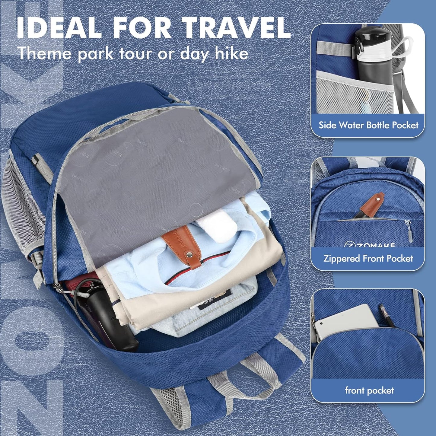 ZOMAKE Lightweight Packable Backpack 30L, Foldable Hiking Backpacks Water Resistant Compact Folding