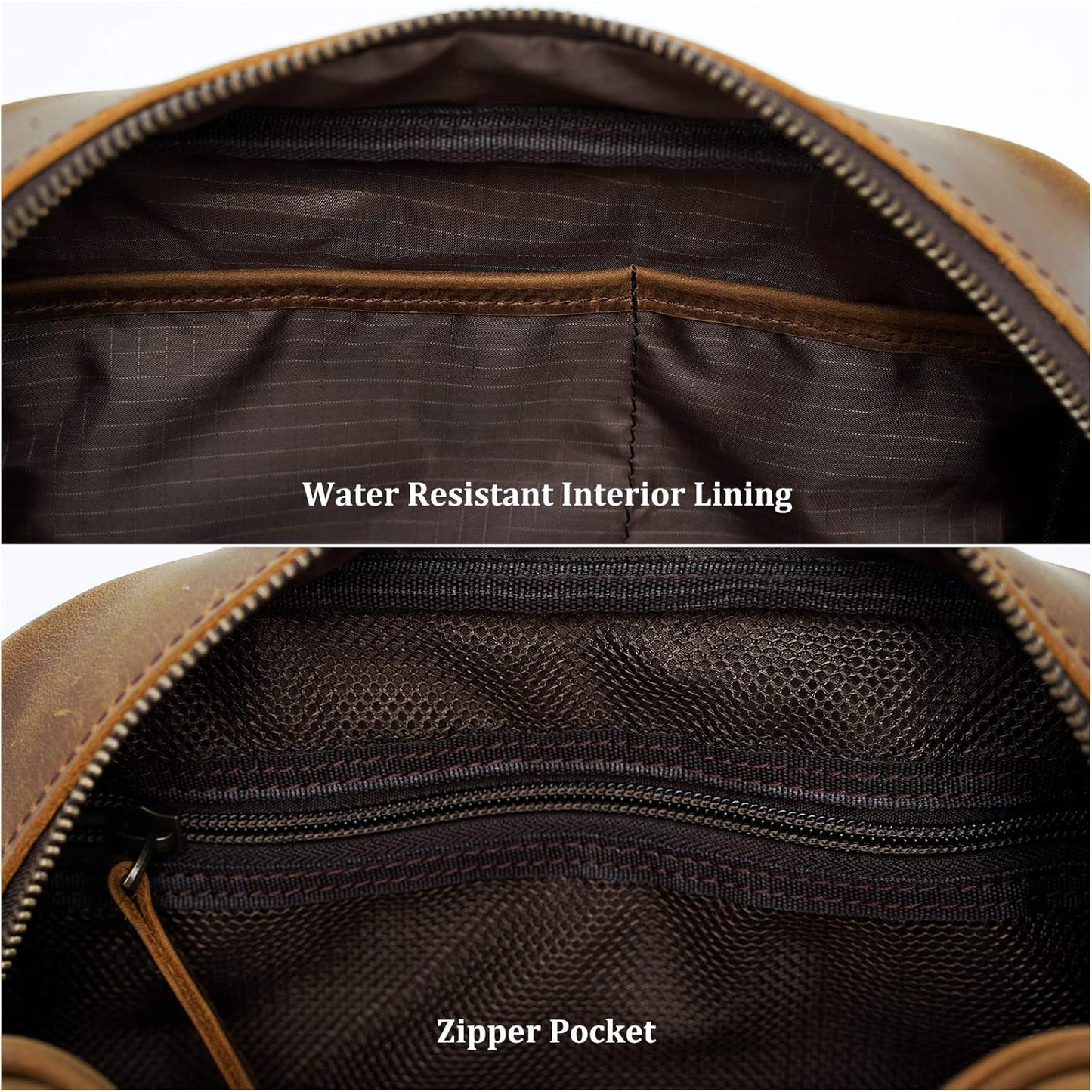 Polare Vintage Full Grain Leather Handmade Travel Toiletry Bag for Men - Dopp Kit - Shaving Kit with YKK Metal Zippers A-Brown