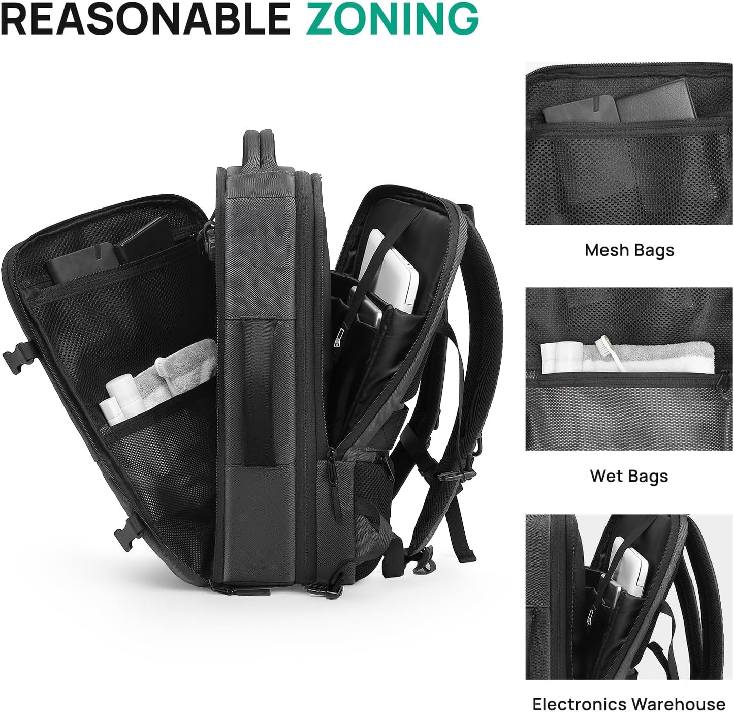 Dinictis Vacuum Seal Travel Backpack 60L Built-in Pump, Expandable Backpack with Vacuum Compression fits 17 inch Laptop, Waterproof Carry On Suitcase Luggage suit for Short Trip and Business-Dark Grey
