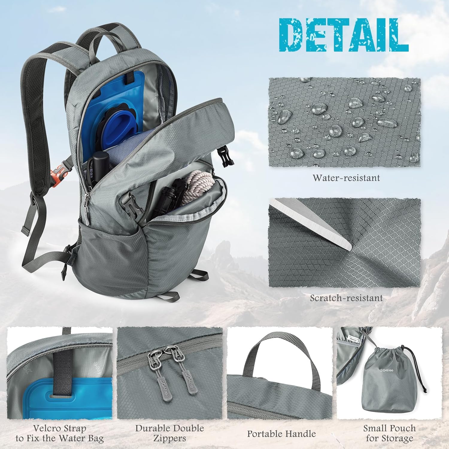 G4Free Hiking Backpack with Thickened Back Panel Packable 25L Lightweight Foldable Travel Daypack