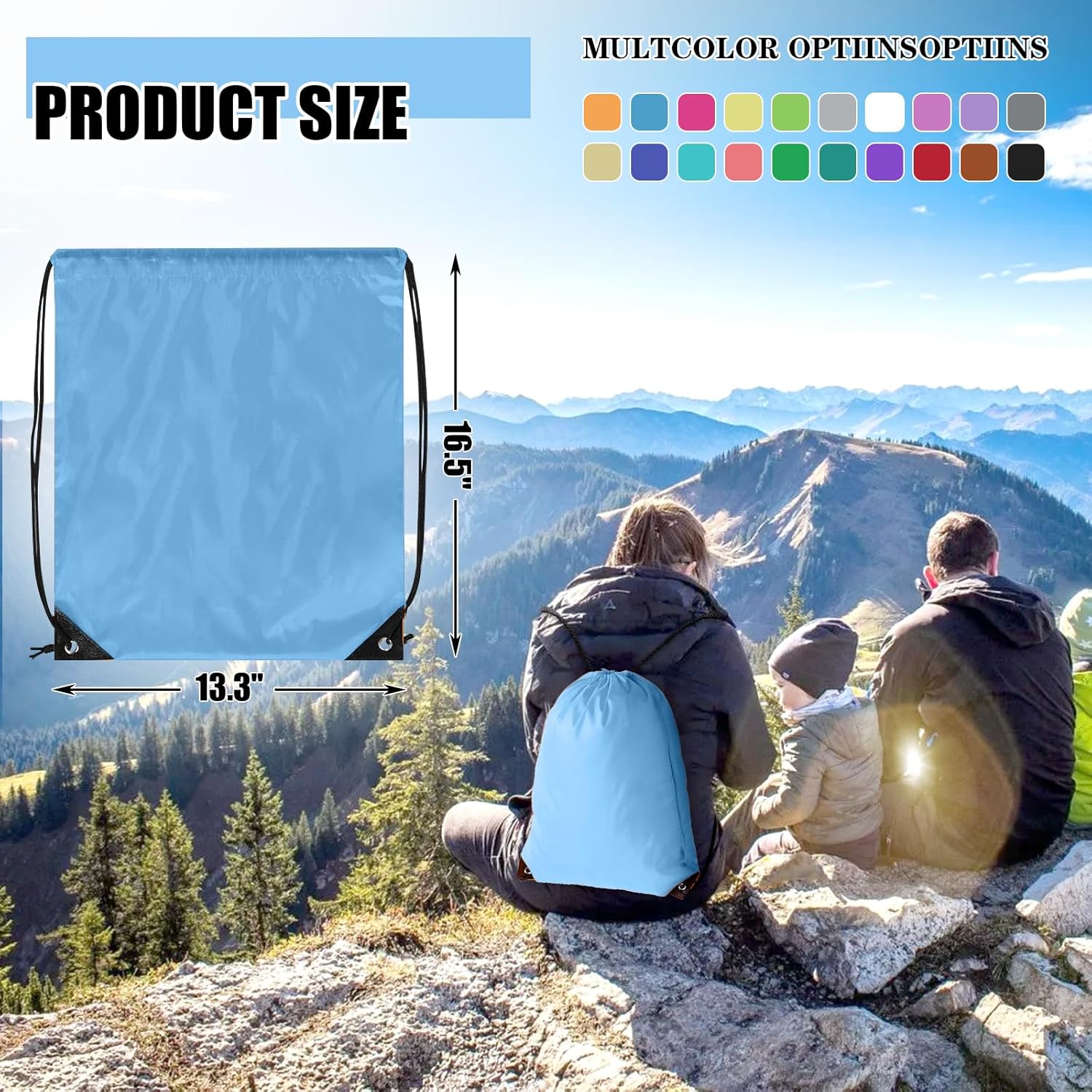40 Pieces Drawstring Backpack Bulk Cinch Sackpack Ployster Drawstring Bags for Gym Party Trip(Sky