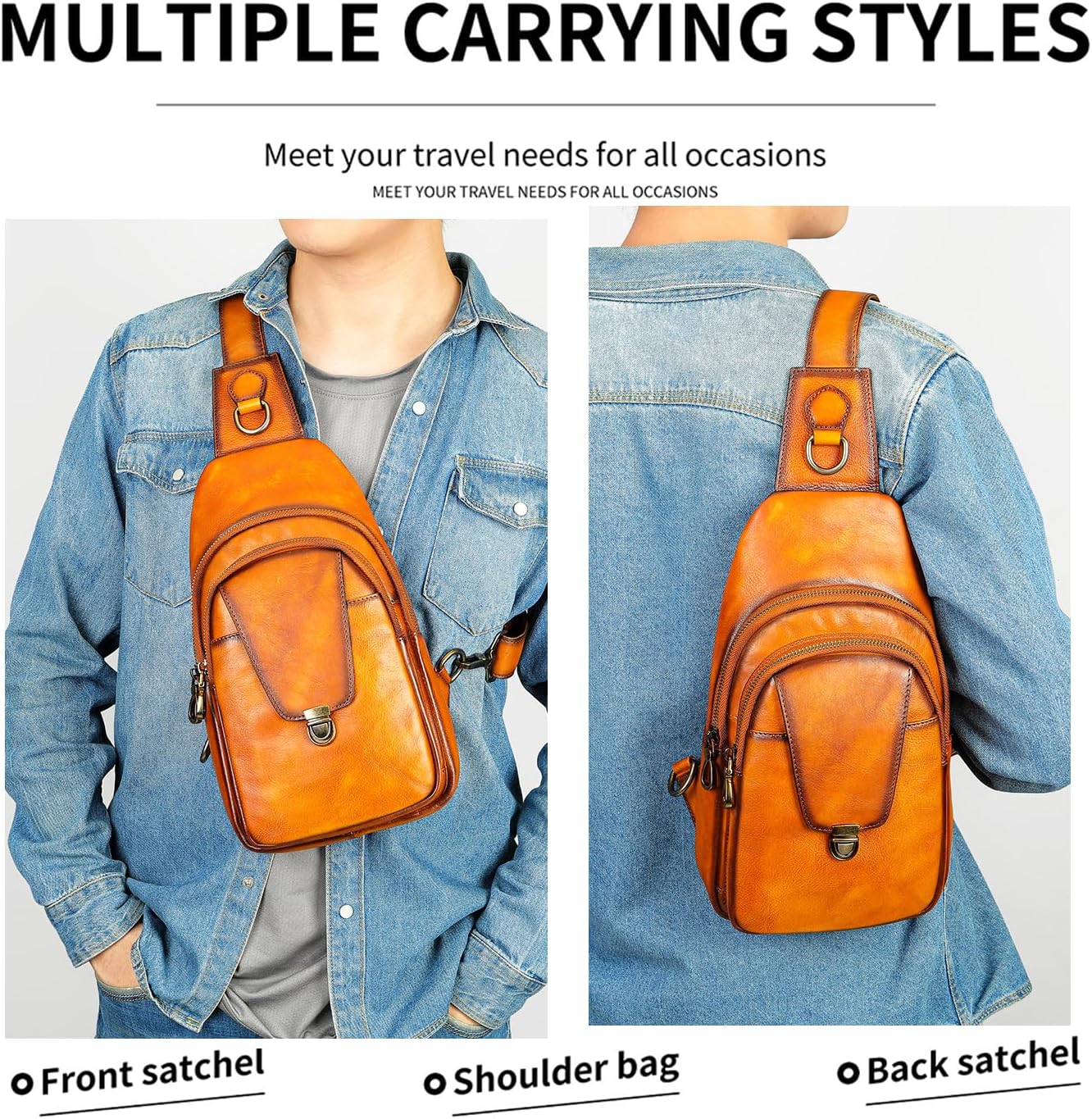 Genuine Leather Sling Bag for Men Women Backpack Chest Shoulder Satchel Crossbody Bags Casual