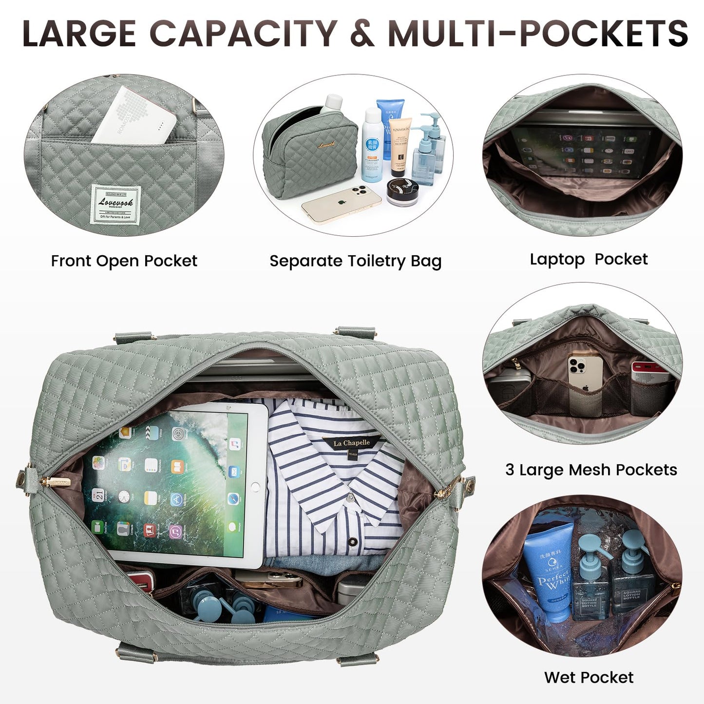LOVEVOOK Travel Duffle Bag,Weekender Bags for Women with Shoe Compartment，Carry on Overnight Bag