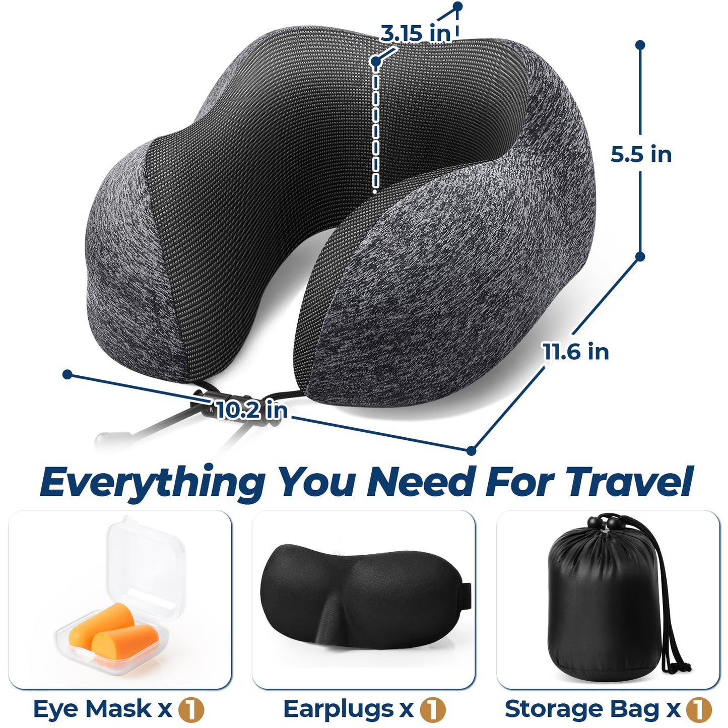 ExploreBliss Travel Pillow, Memory Foam Neck Pillow Airplane, Grey