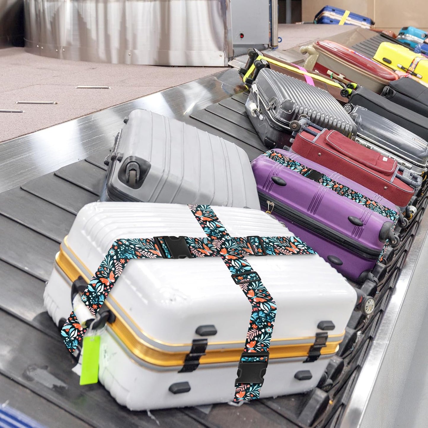BILIONE Vibrant Flowers-Pattern Luggage Straps for Suitcases, Travel Belt Accessories Luggage Identifiers Adjustable Nylon Suitcase Belts for Travel 2 Pack (Orange Butterfly Flower)