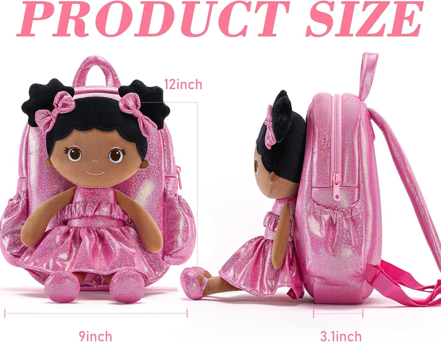 Lazada Toddler Backpack - Baby Girl Gifts Curly Fingerprints Plush Doll Dress Backpack - Fashion Girls Curly Rolled Fingerprints Series - Rose Red 11 Inches