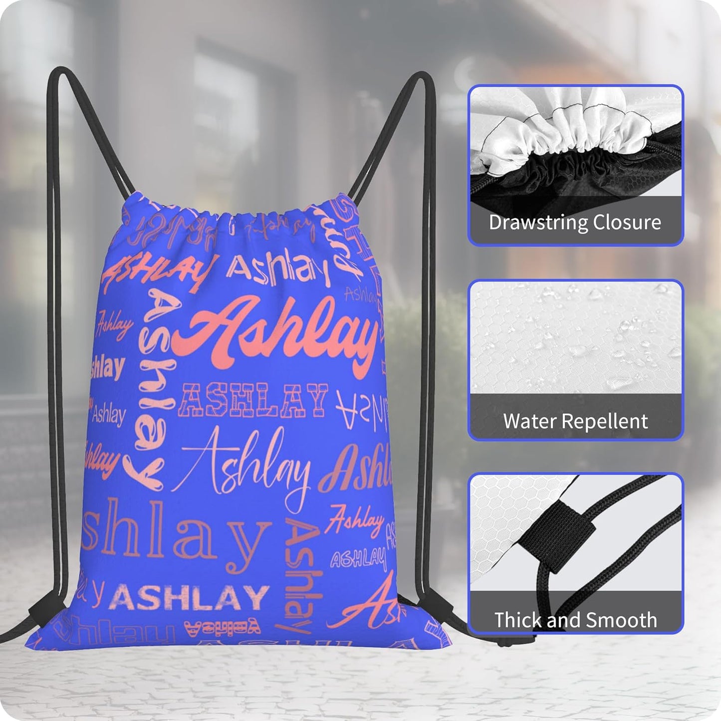 Personalized Drawstring Bag with Your Name Drawstring Backpack for Men Women Small Gym Beach Shopping Sport Yoga Bag (Custom Name-5)