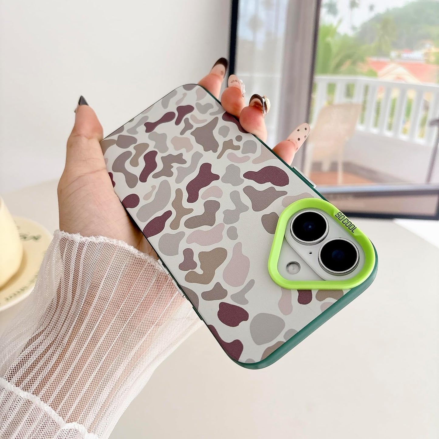 for iPhone 16 Case, Vintage Camo Pattern Design for Men Boys Teens, Cool Camouflage Shockproof Protective Cover for Girls Women - Green