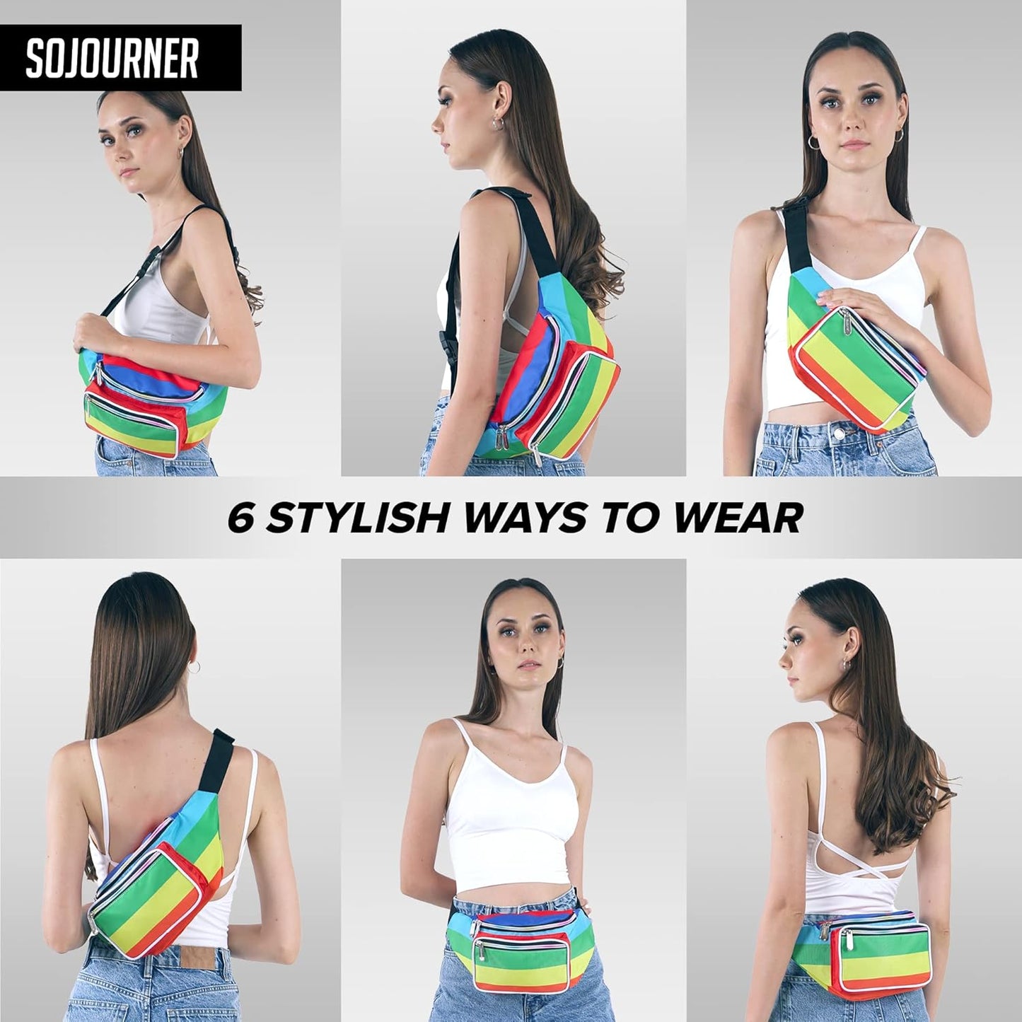 Rainbow Fanny Pack Belt bag - Crossbody Waist Bag for Men or Women - Hands-Free, Waterproof Large Bumbag for Hiking, Running, and Travel