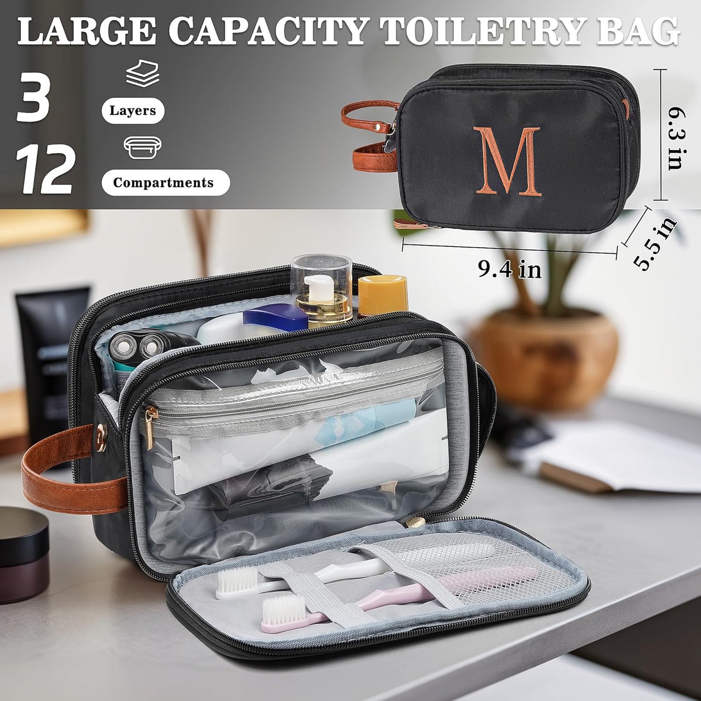 YOOLIFE Initial Toiletry Bag - Travel Toiletry Bag Makeup Bags for Women | Personalized Birthday