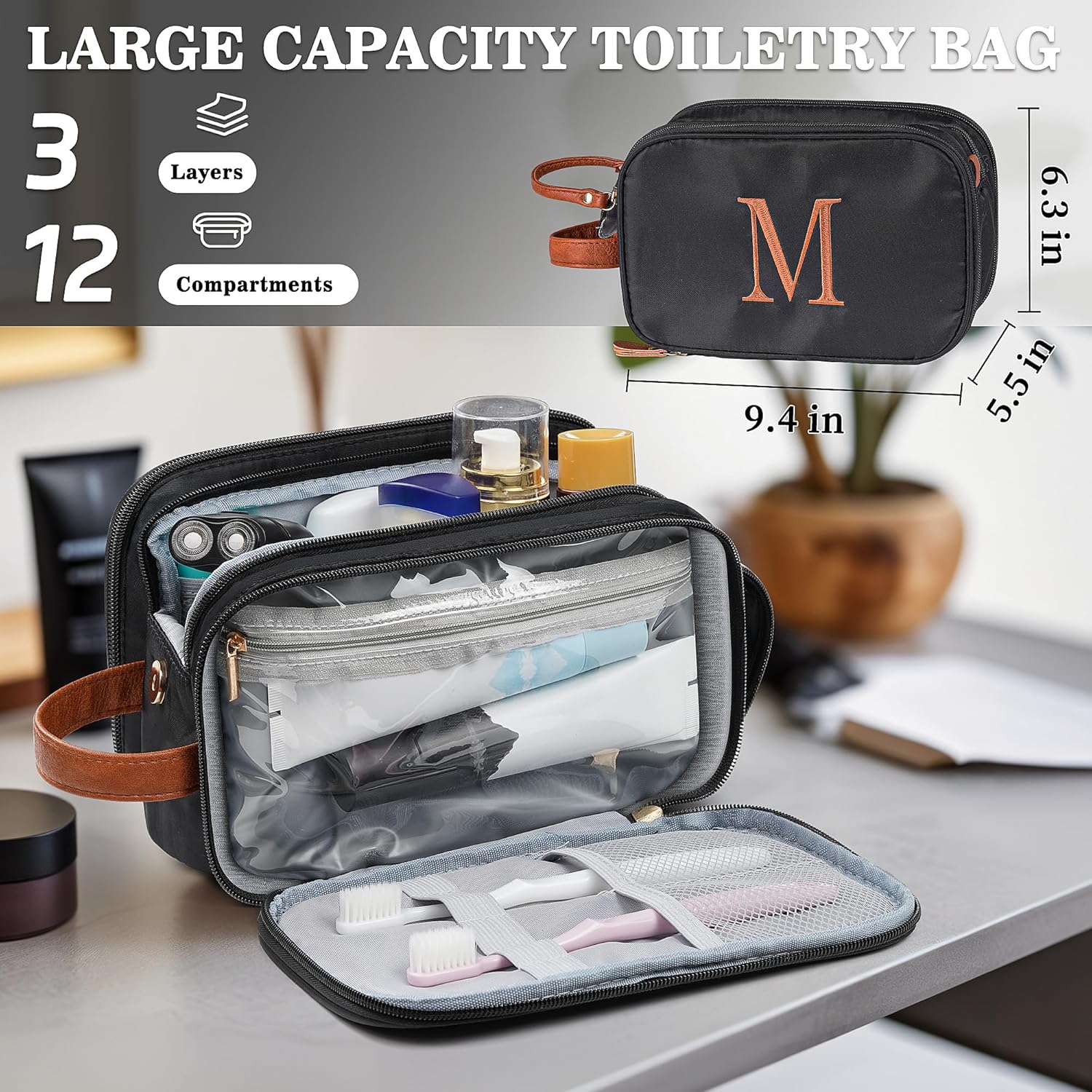 YOOLIFE Initial Toiletry Bag - Personalized Gifts for Women, 18th 20th 21st 30th 40th Birthday