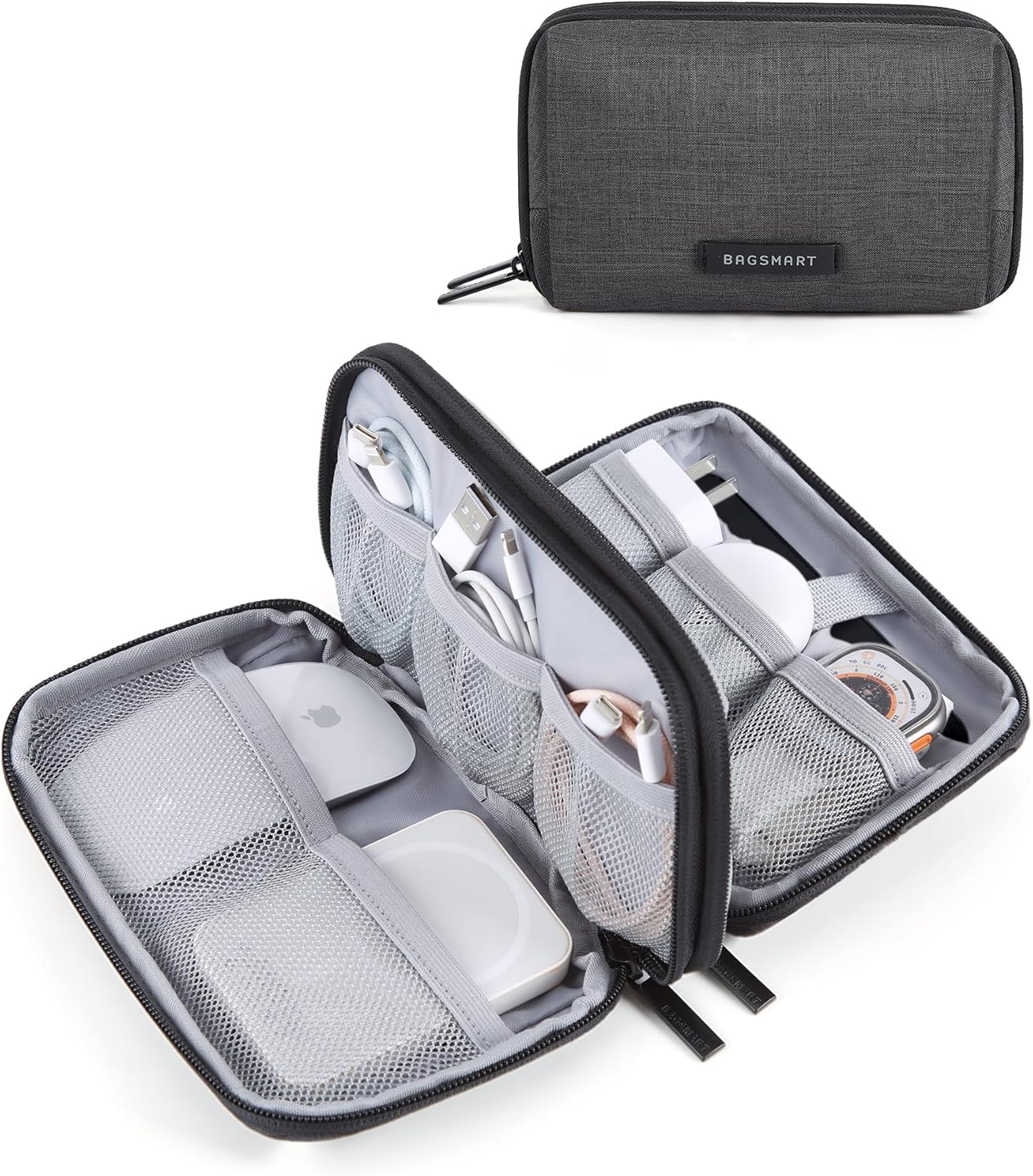 BAGSMART Electronics Organizer Travel Case, Cable Charger Cord Tech Organizer Pouch for Phone Charger Accessories, Black