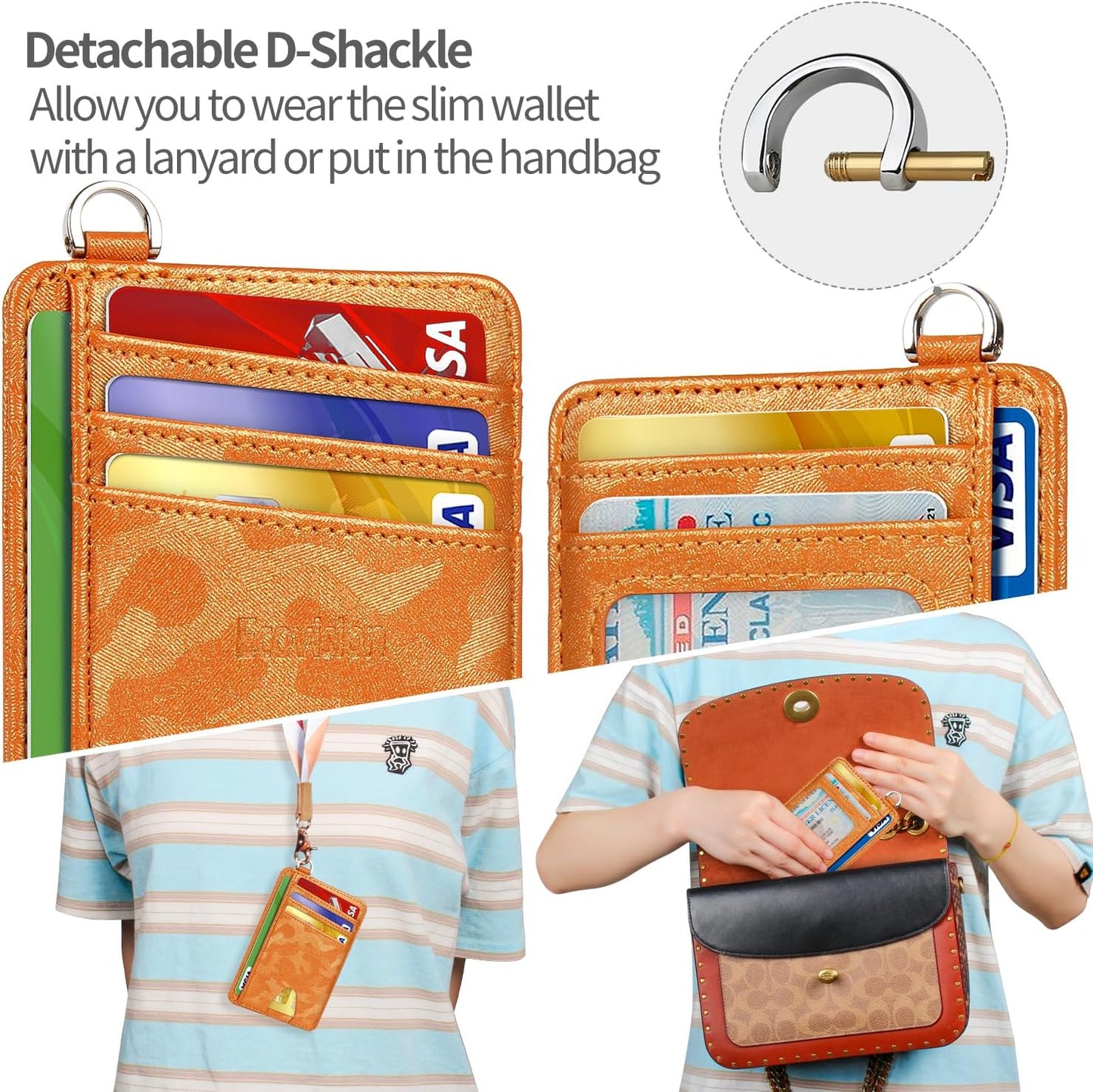 EcoVision Slim Minimalist Front Pocket Wallet, RFID Blocking Credit Card Holder Wallet with Detachable D-Shackle for Men Women