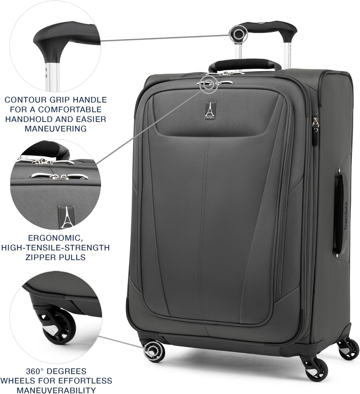 Travelpro Maxlite 5 Softside Expandable 2-Piece Luggage Set — Carry-On and Large Checked Luggage — Shadow Grey