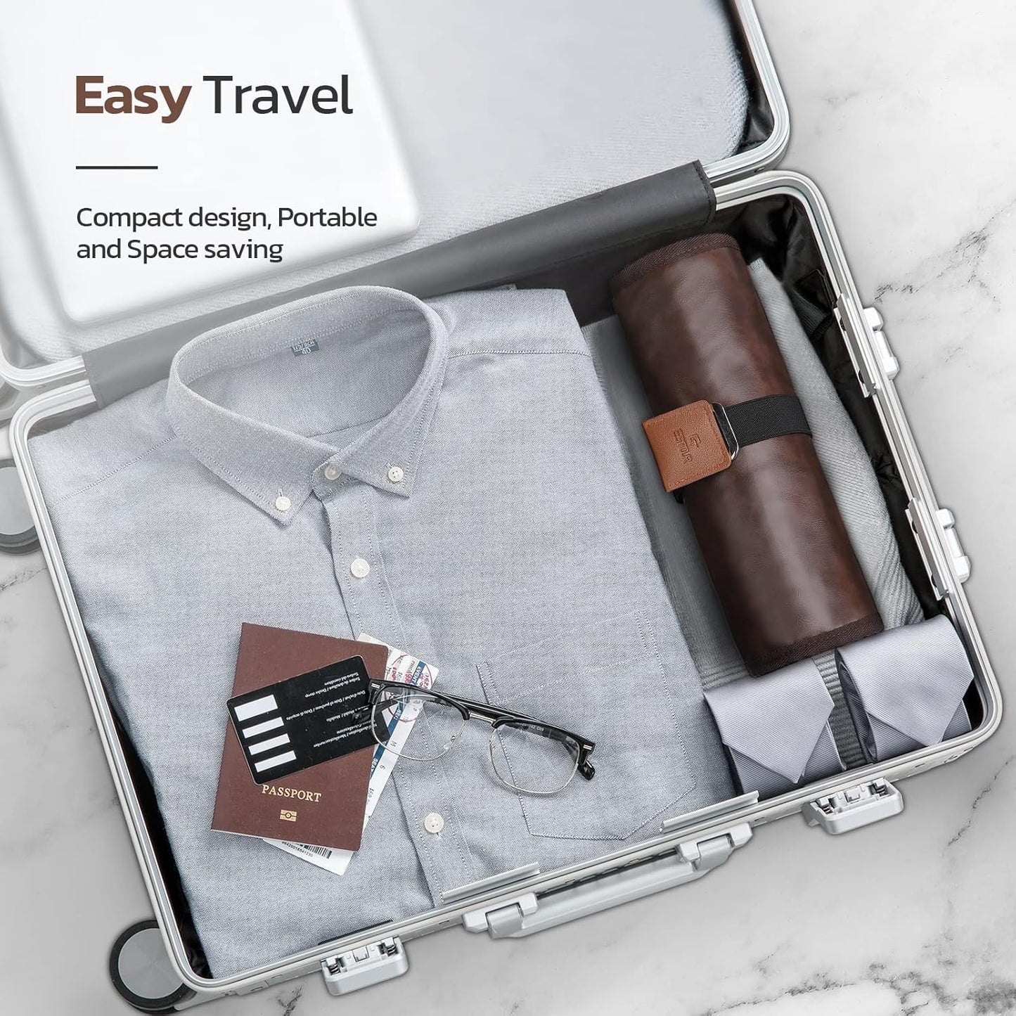 Toiletry Bag for Men, Travel Essentials Travel Toiletry Bag, Water-Resistant Compact Bathroom Roll Organizer for Hygiene, Shaving kit, Gifts for men (1.Chic Brown(PU Leather))