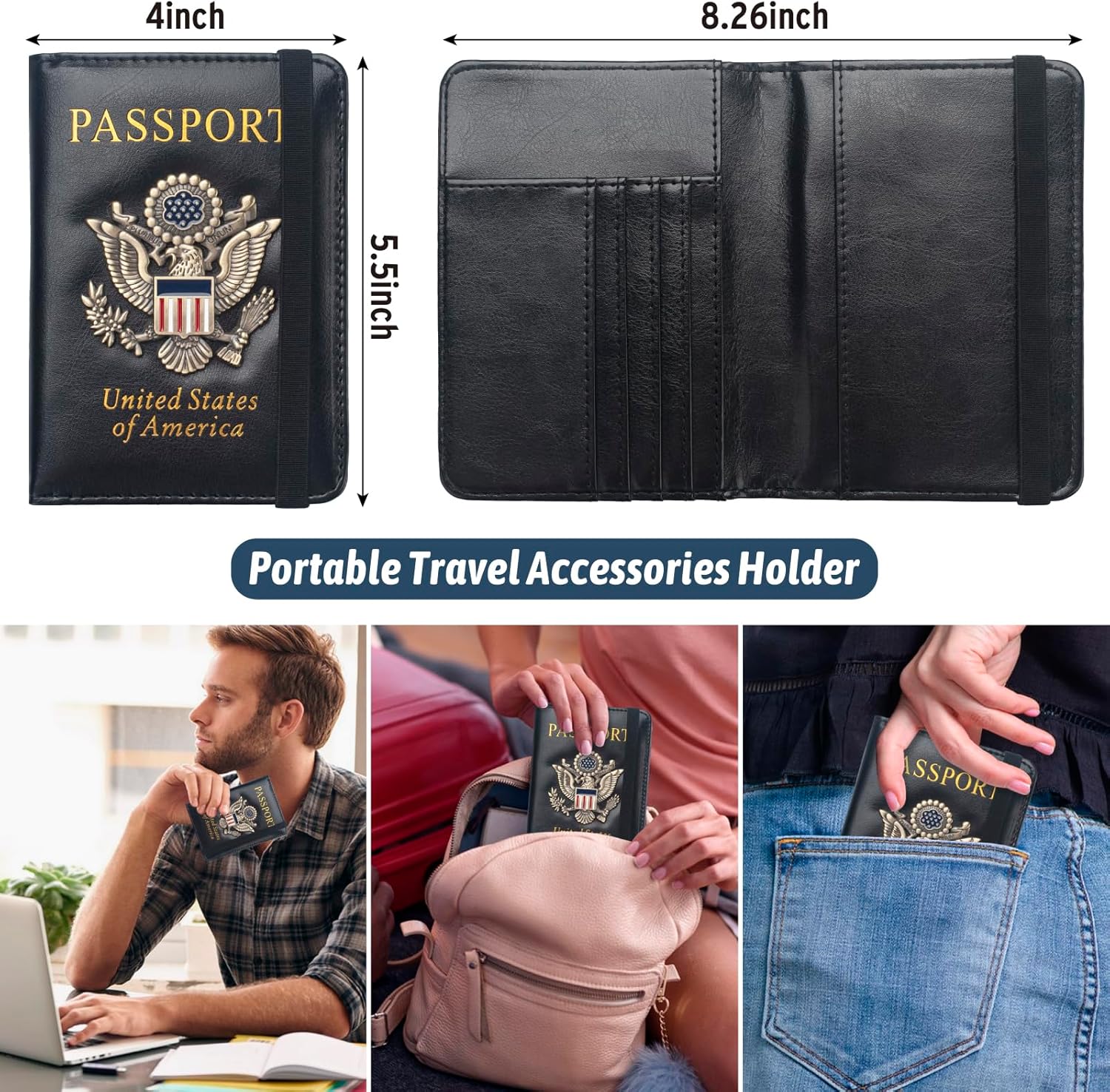 Coowayze Passport Holder Cover for Women Men, Leather US Passport Wallet Case with Vaccine Card