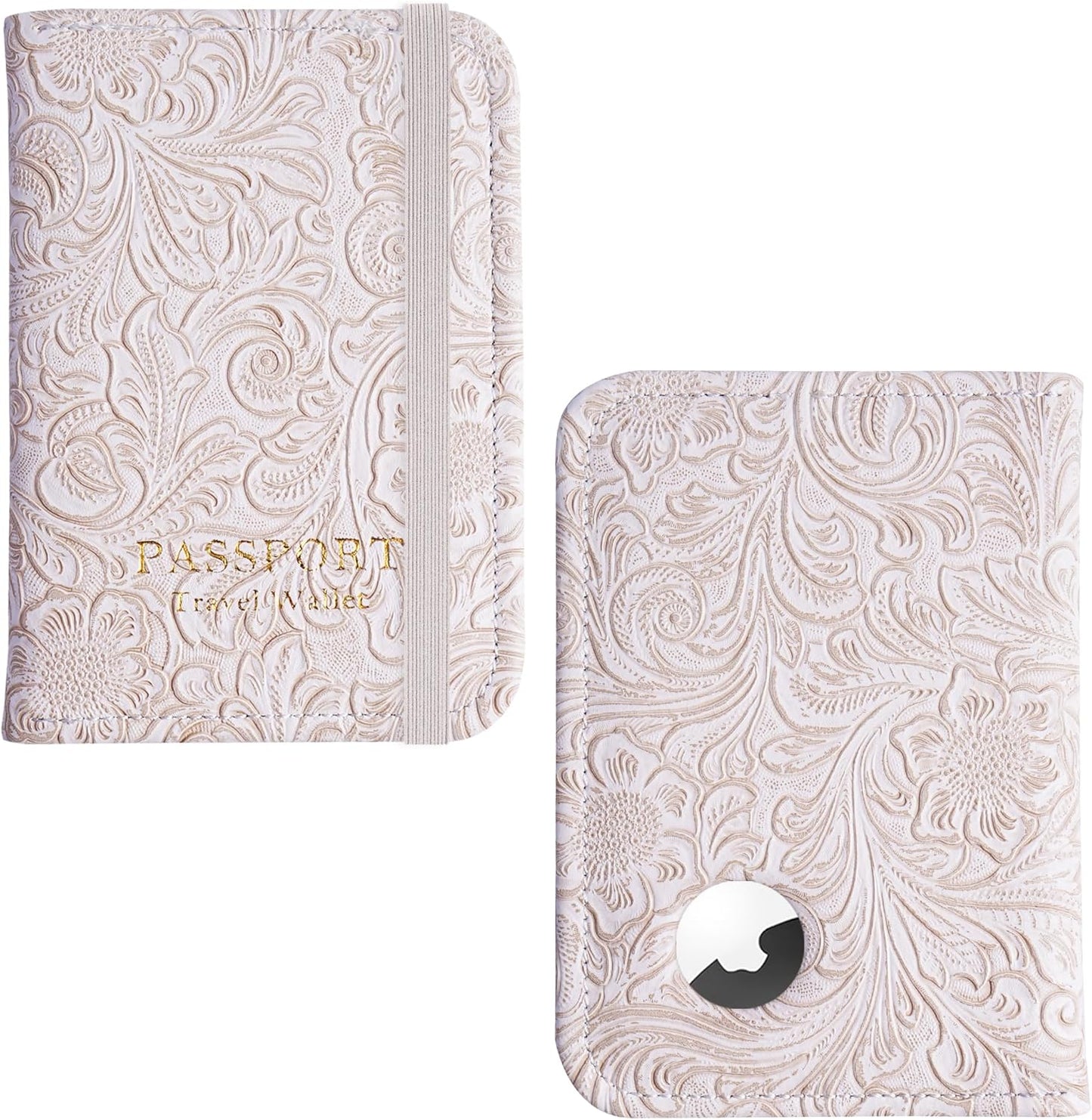 lizimandu Passport Holder with Airtag Slot, Airtag Passport Wallet for Men Women, Slim Leather Passport Holder Case Family for Travel Anti-Lost(1-Carved White)