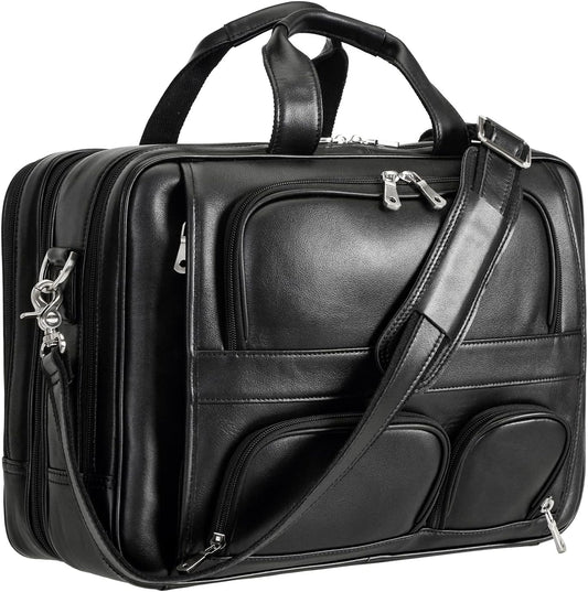 Polare Full Grain Cowhide Leather 17'' Laptop Large Briefcase for Men Business Messenger Bag Work Bag