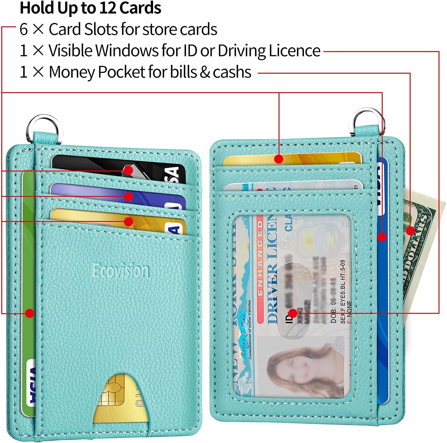 EcoVision Slim Minimalist Front Pocket Wallet, RFID Blocking Credit Card Holder Wallet with Detachable D-Shackle for Men Women