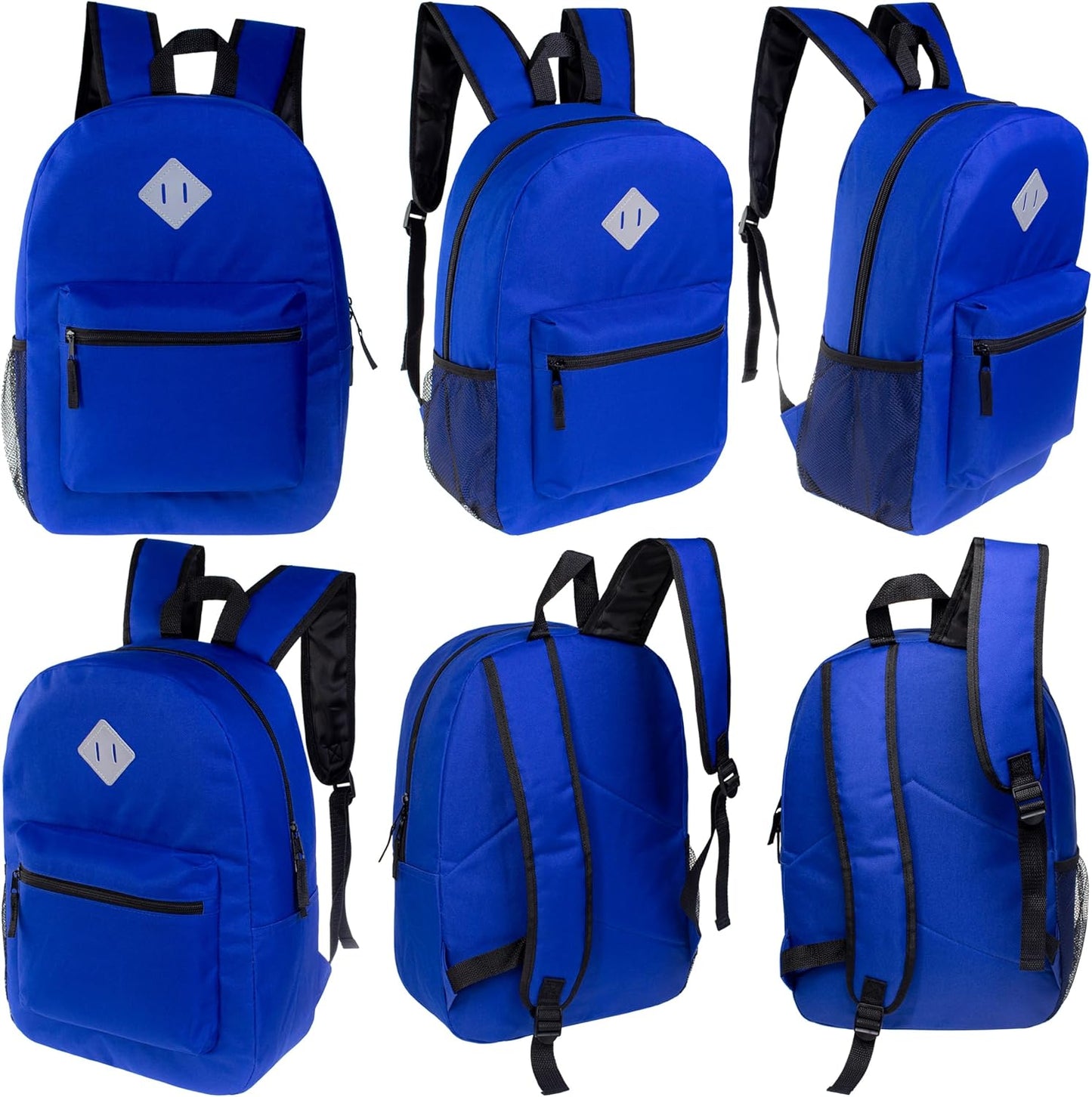 24-Pack 17" Classic Patch Backpacks for Kids, 11 Assorted Colors - Bookbags in Bulk for Elementary, Middle, and High School Students