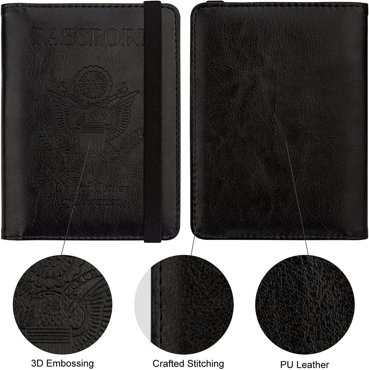 WALNEW Passport Holder for Travel, RFID Passport Cover Wallet for Women Men, PU Leather Passport Book Card Holder Case with Pen, Travelling Essentials for Flying