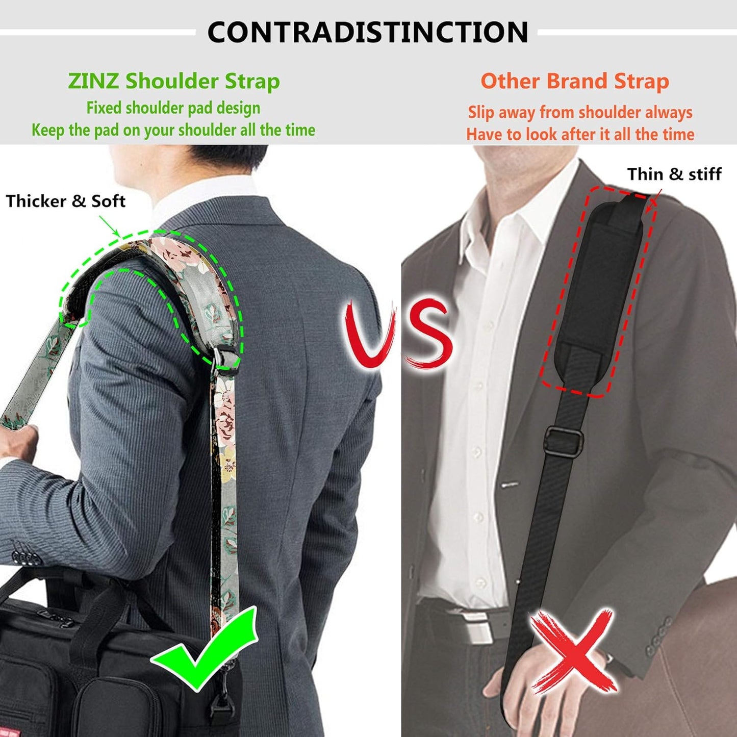 Shoulder Strap, ZINZ 57" Padded Adjustable Shoulder Bag Straps Replacement for Bags with D-Ring (DR02O01)