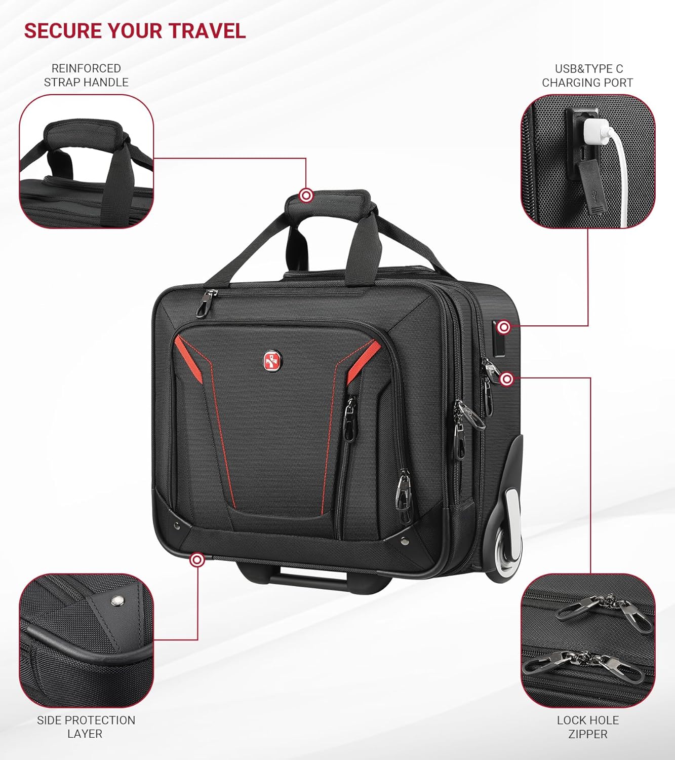 star cloud Rigid Frame Rolling Laptop Bag 18"×14"×8", Water-Resistant Rolling Briefcase with