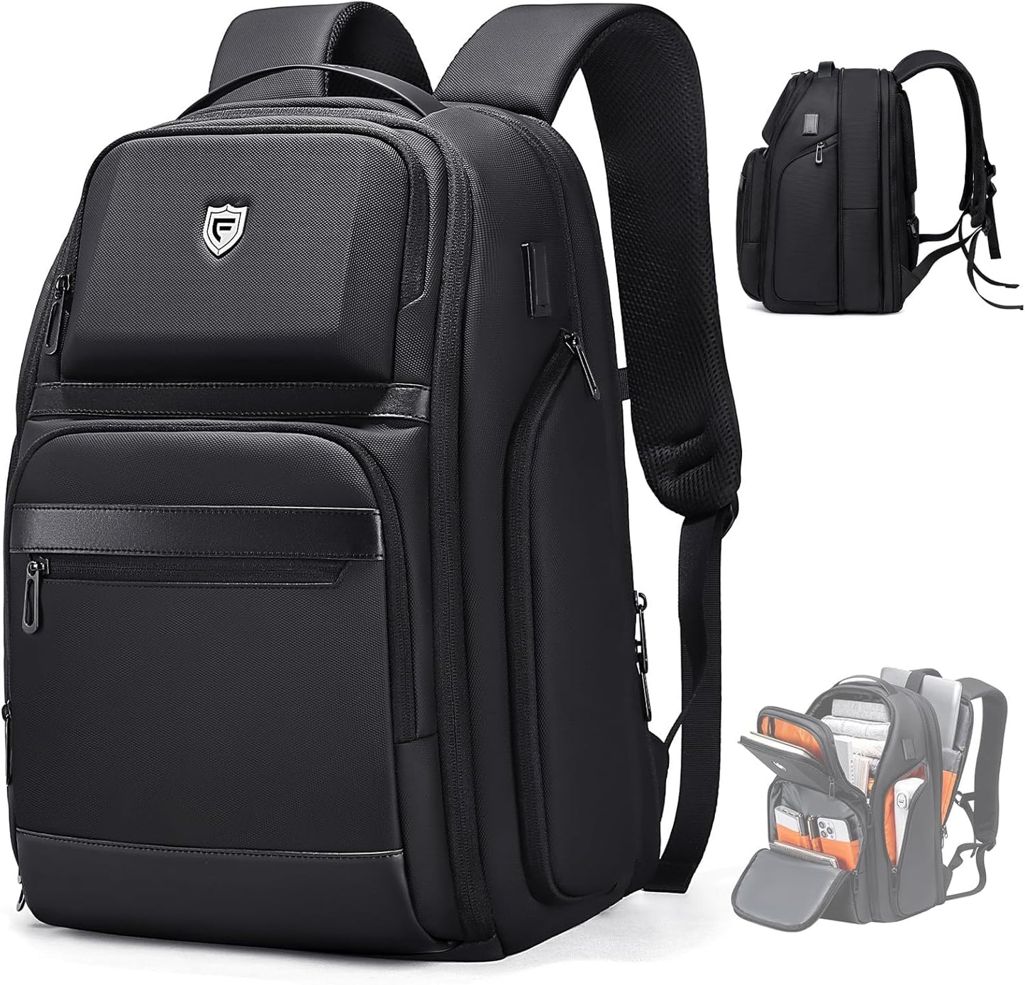 Travel Laptop Backpack for Men, Expandable Water Resistant 15.6 Inch Computer Backpack with USB Port, Mens Hardshell Laptop Bag for Business/Work/College, Black