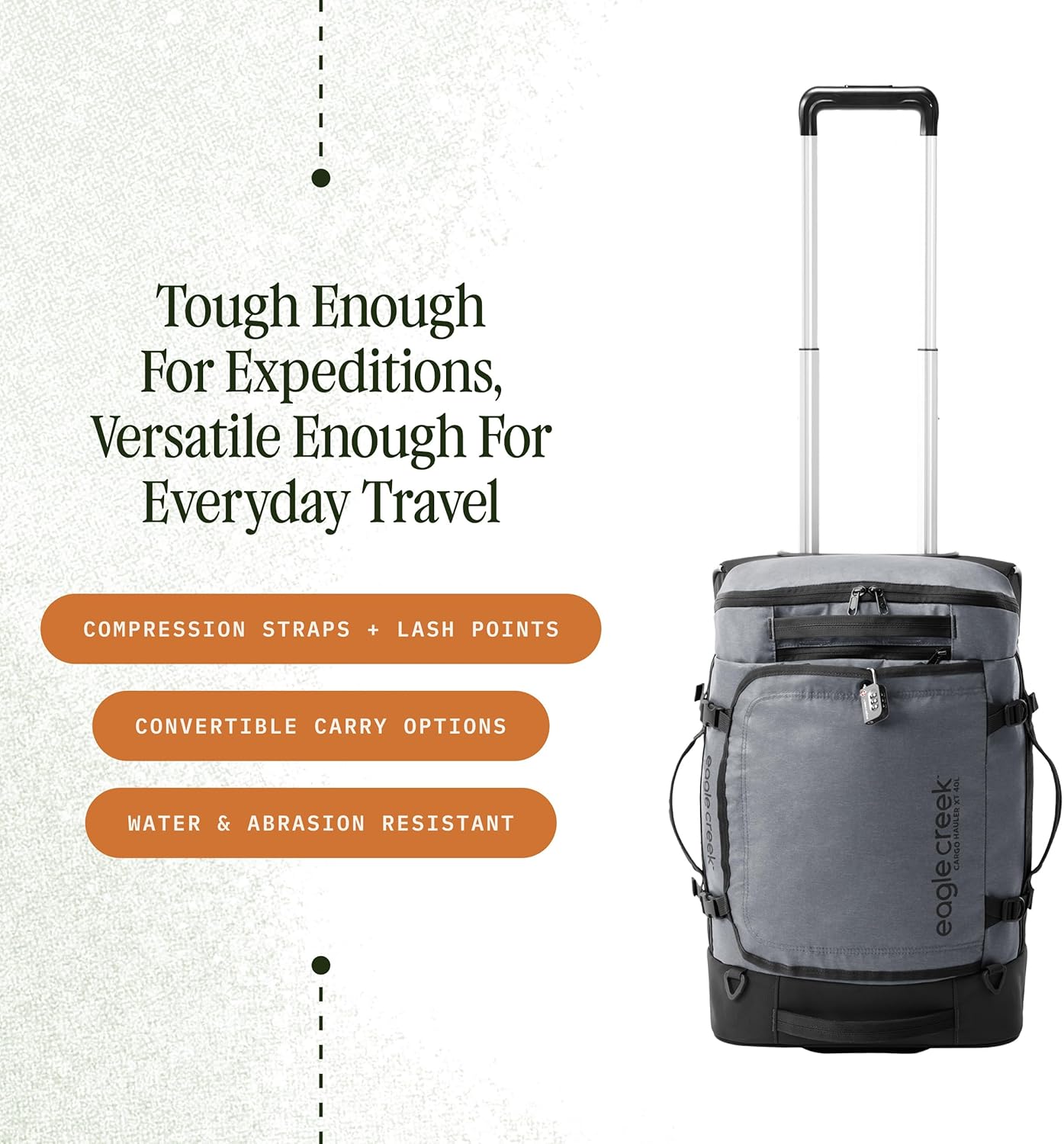 Eagle Creek Cargo Hauler XT Wheeled Duffel - Wheeled Backpack Duffel - Deployable Backpack Straps - Lockable U-Lid & Easy Access Compartment - Charcoal