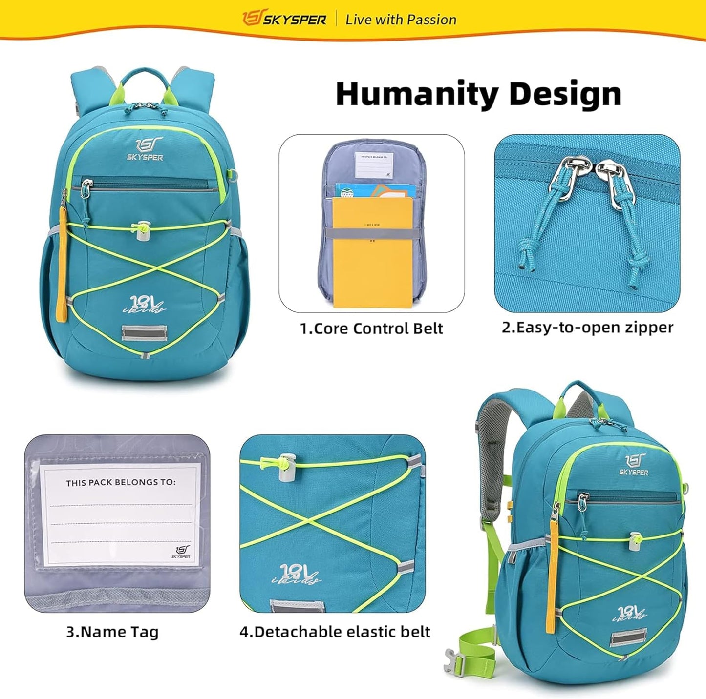 SKYSPER Kids Backpack 18L Children School Bag Child Boy Girl Pack Ages 4-8 for Traveling Day Trips