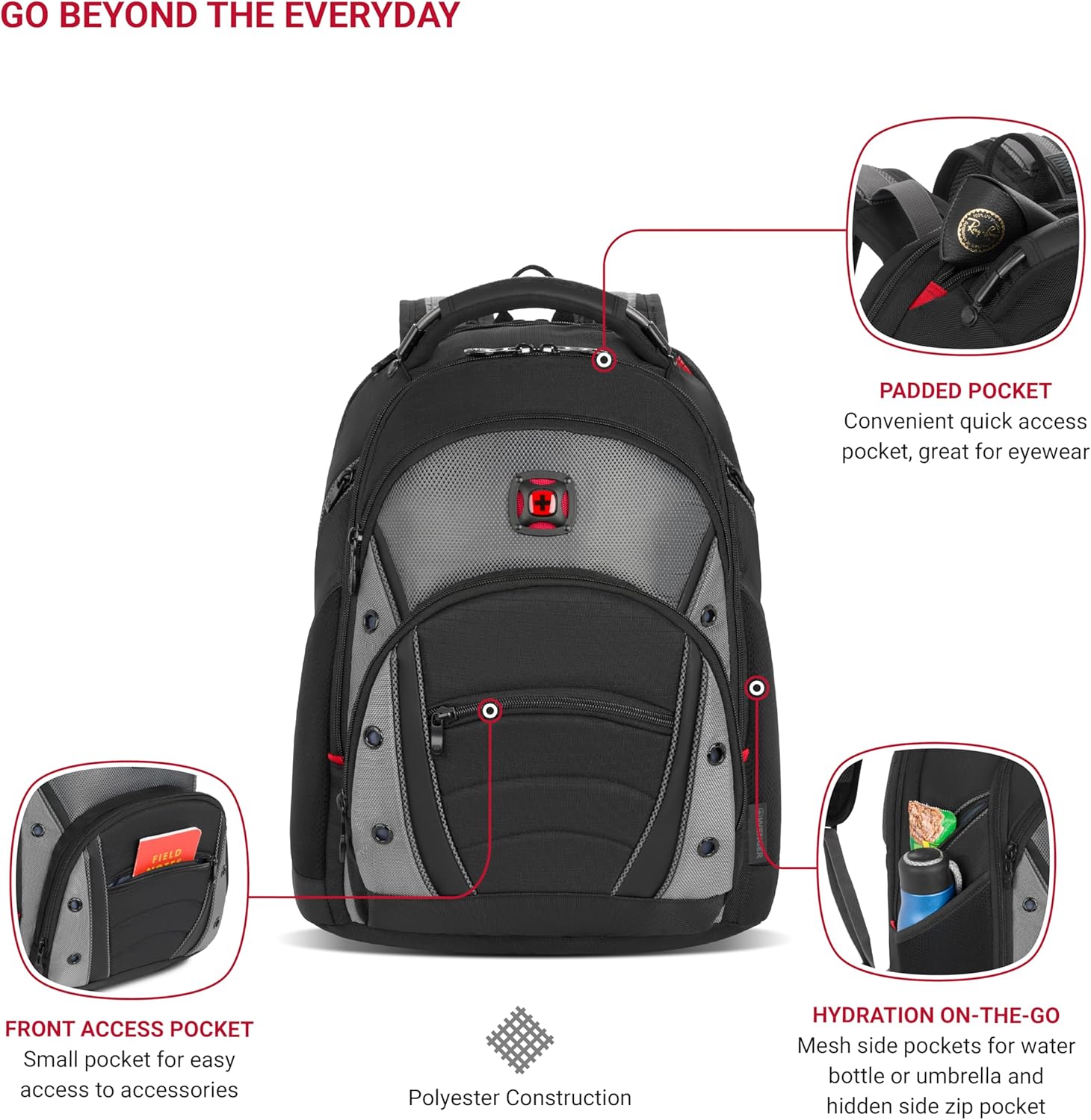 Wenger Synergy Laptop Backpack, Fits 16 Inch Laptop, Men's and Women's Laptop Bag, Black/Grey