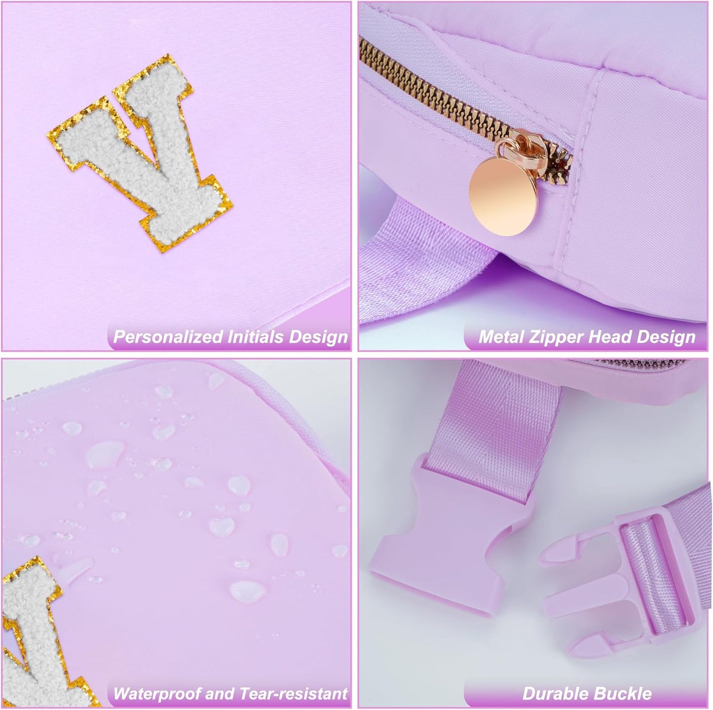 Belt Bag Fanny Pack Crossbody Bags with Initials Cute Stuff Birthday Gifts for Teenager Girls Trendy Stuff - White V,Lavender Bag
