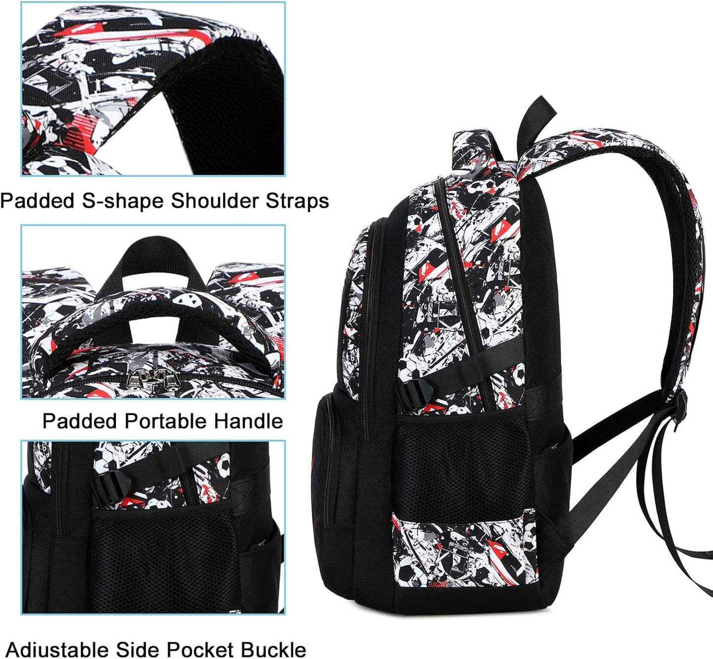 Bluboon Kids Backpack Boys Camo Bookbag Teens Elementary School Bag Daypack Travel Back Pack Middle school (Black White and Red Graffiti)