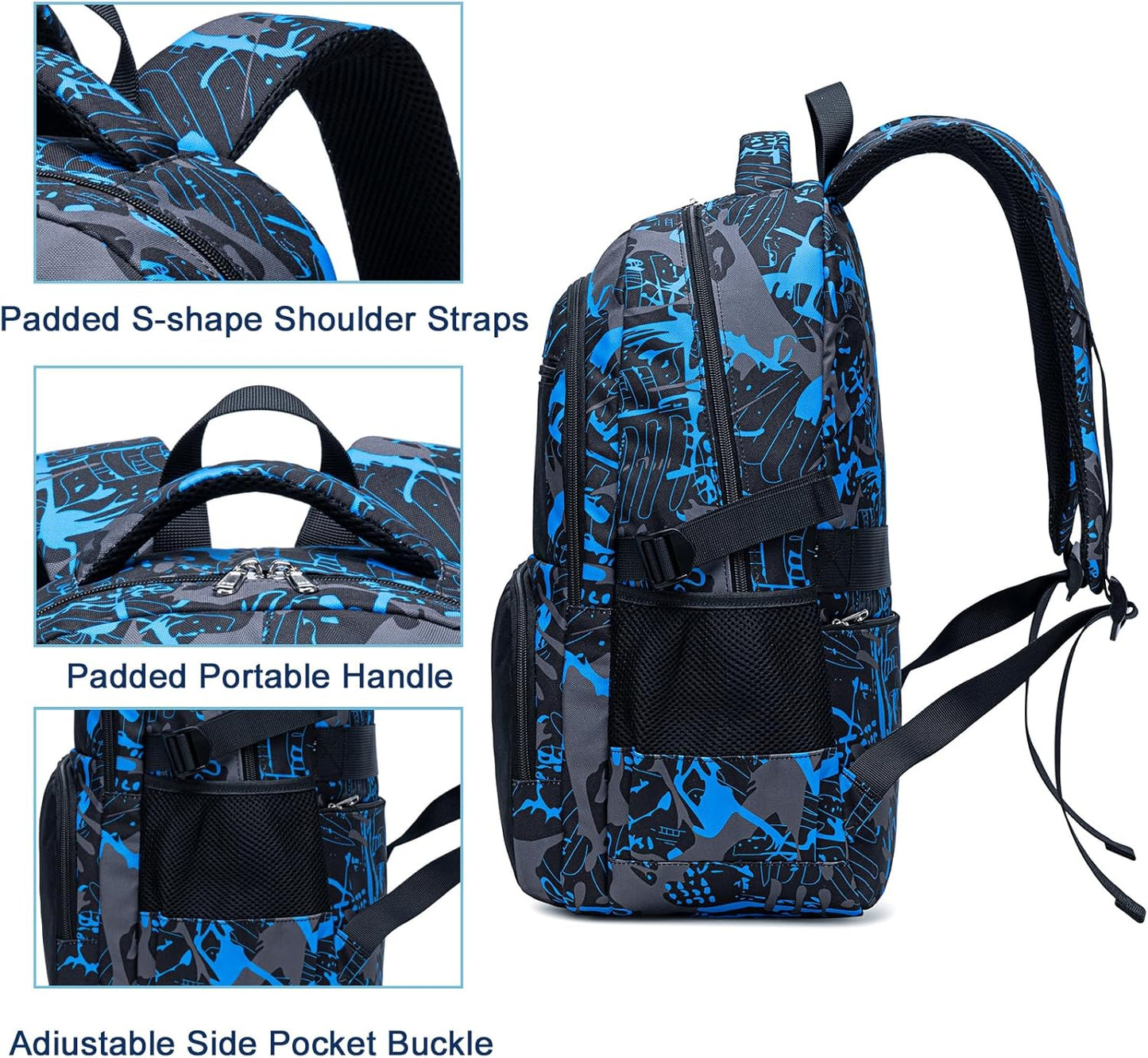 Bluboon Kids Backpack Boys Camo Bookbag Teens Elementary School Bag Daypack Travel Back Pack Middle school (Graffiti football)