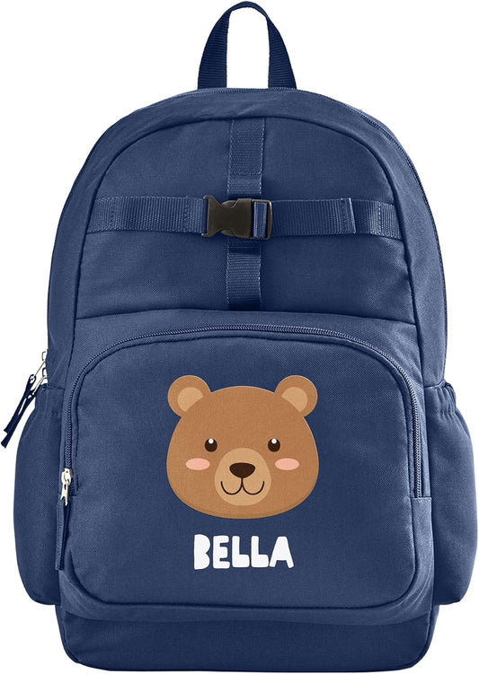 Let's Make Memories Personalized Kids Backpack - Backpack for School - For Animal Lovers - Back to School - Bookbag - Matching Lunchbox/Water Bottle Sold Separately - Navy - Bear