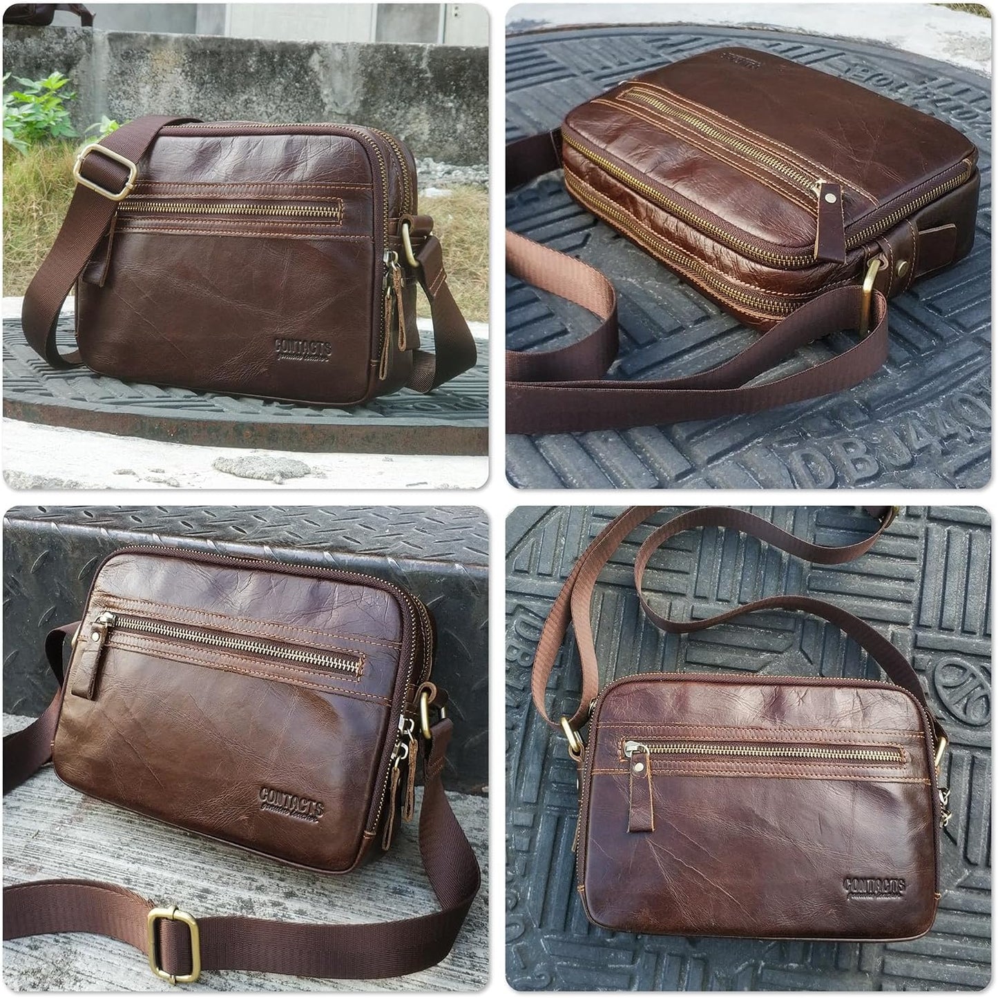 Top Grain Leather 8.3" Messenger Bag for Man & Woman, Multi Pockets, Fits to 7.9"/8.3" iPad for