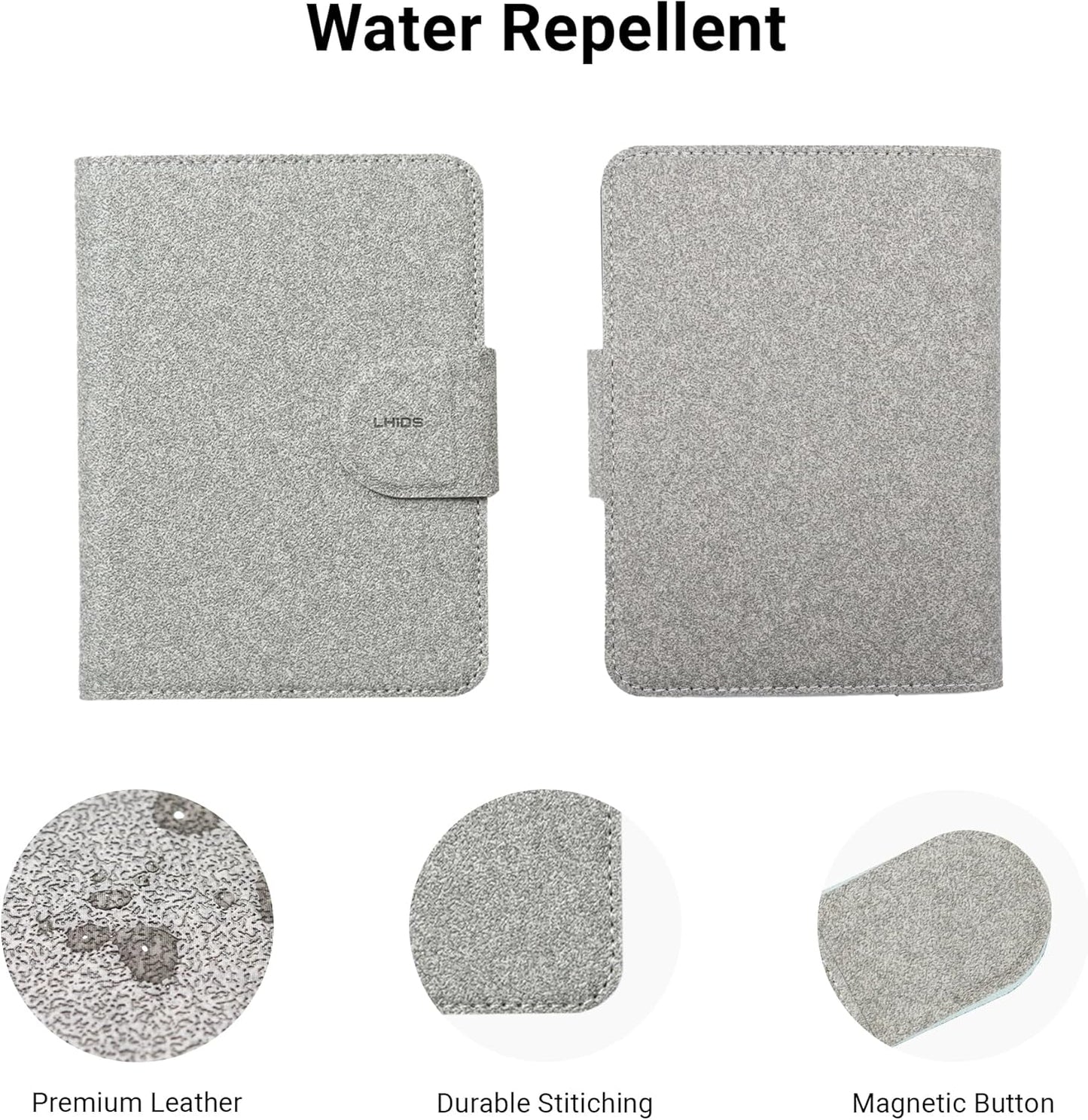 LHiDS Leatherette Passport Holder with RFID Protection, Premium PU Leather, Snap Button Closure, Travel Passport Wallet Cover for Passport, Boarding Passes, Business Cards, Cash (Grey)