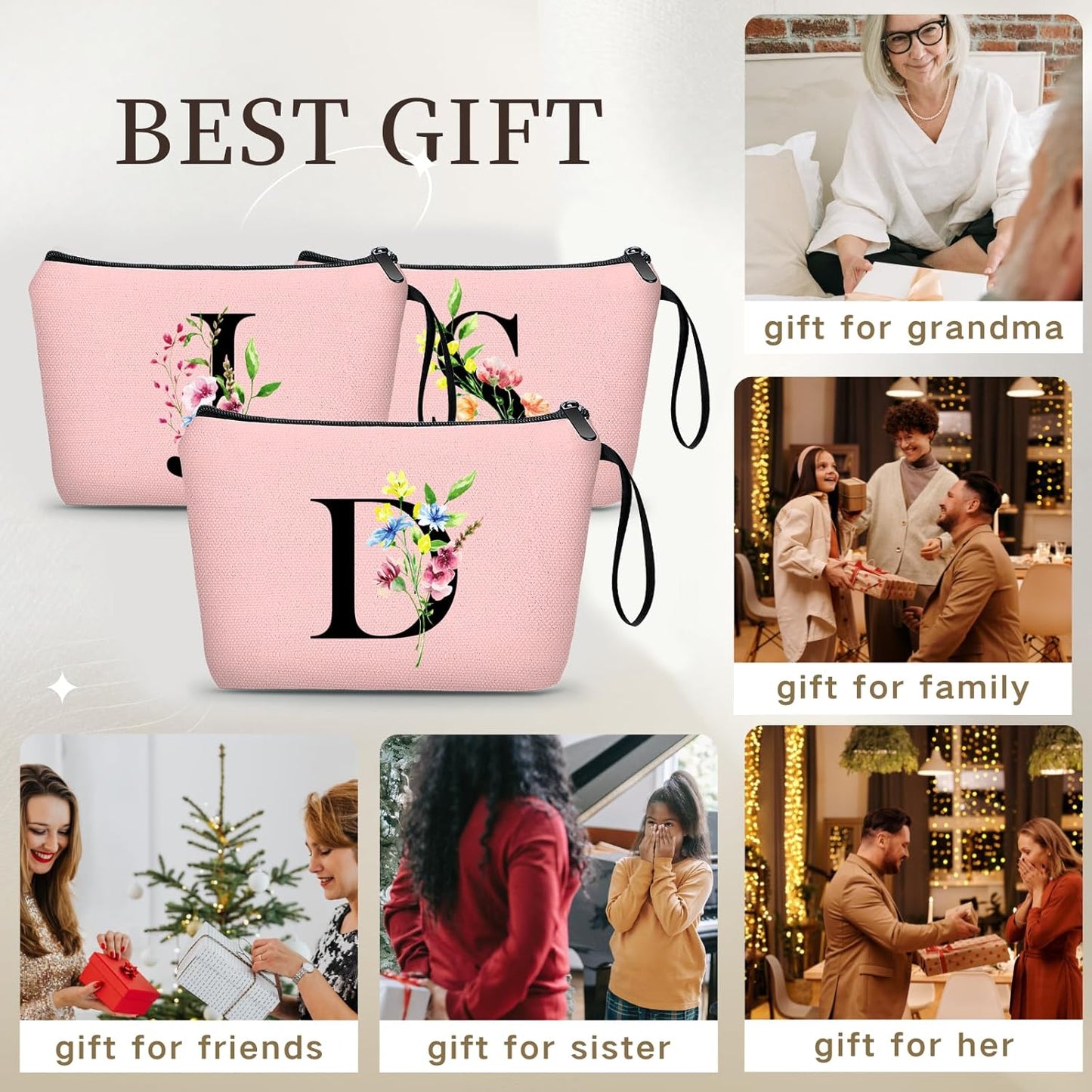 Women Birthday Maid of Honor Monogrammed Gifts for Bride Bridesmaid Sister Friend Her Teacher Makeup Cosmetic Bag with Mirror Mothers Day Christmas Graduation D