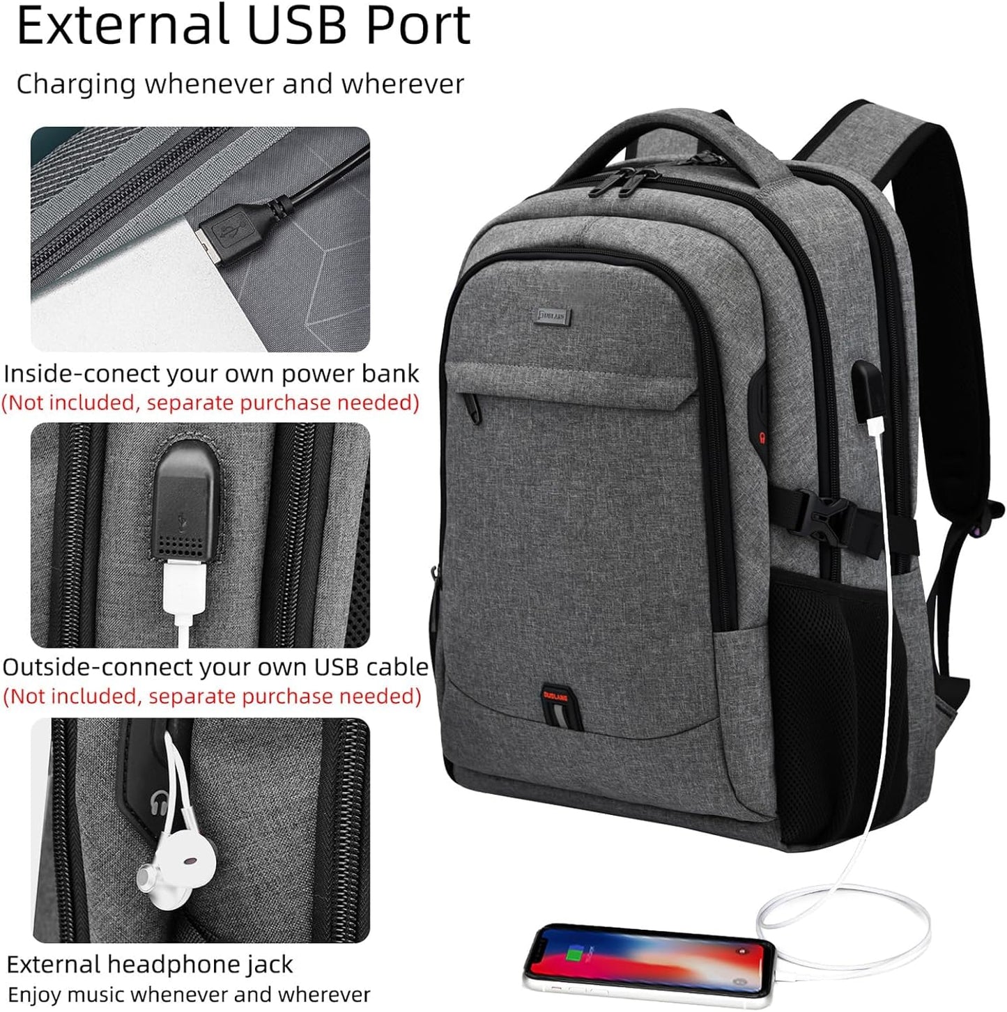 DUSLANG 17 Inch Travel Laptop Backpack Water Resistant College Backpack for Men/Women Laptop Bag