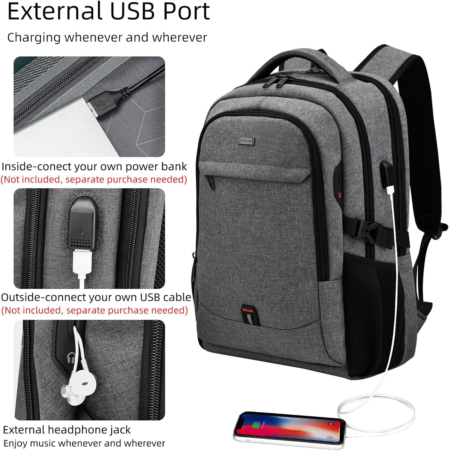 DUSLANG 17 Inch Travel Laptop Backpack Water Resistant College Backpack for Men/Women Laptop Bag