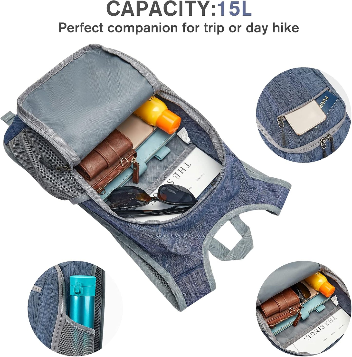G4Free 10L/15L Hiking Backpack Lightweight Packable Hiking Daypack Small Travel Outdoor Foldable