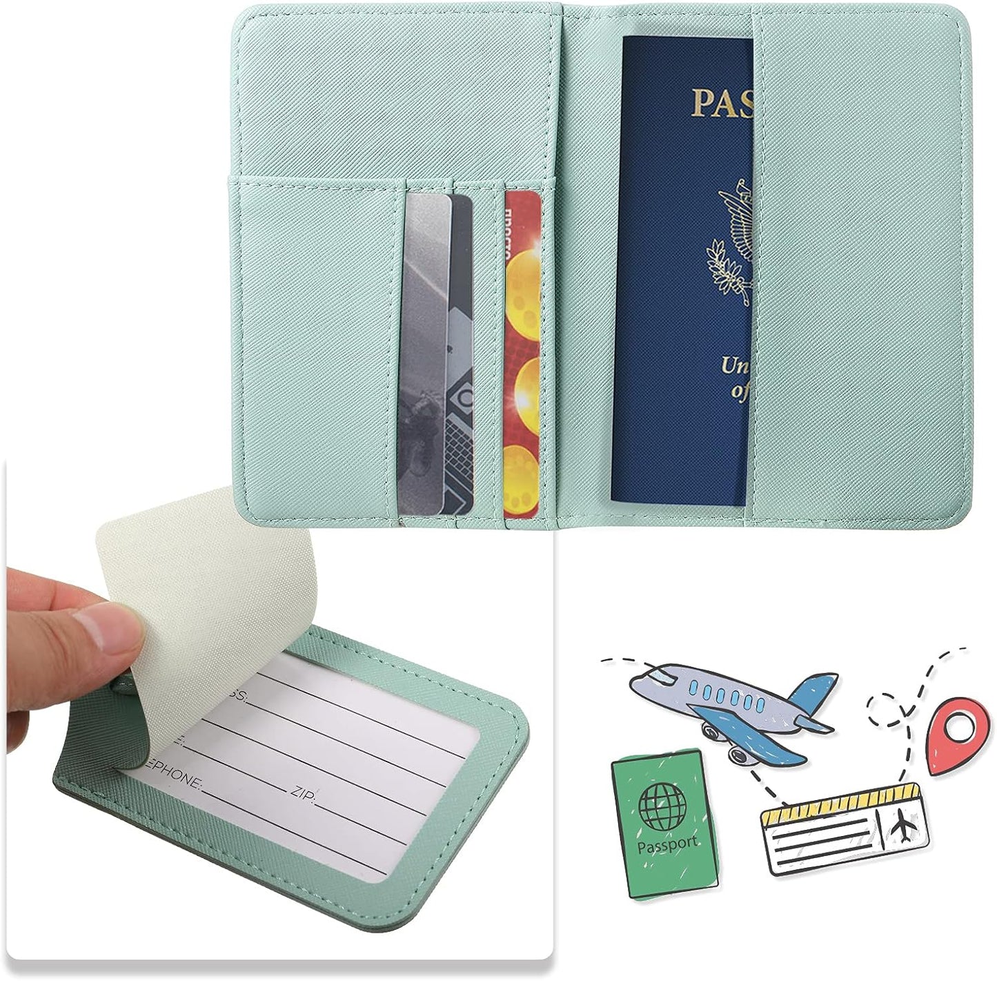 Frienda 2 Pieces Bridal Passport Covers Holder Waterproof Leather Holder Covers Travel Wallet Passport Case for Women and Men