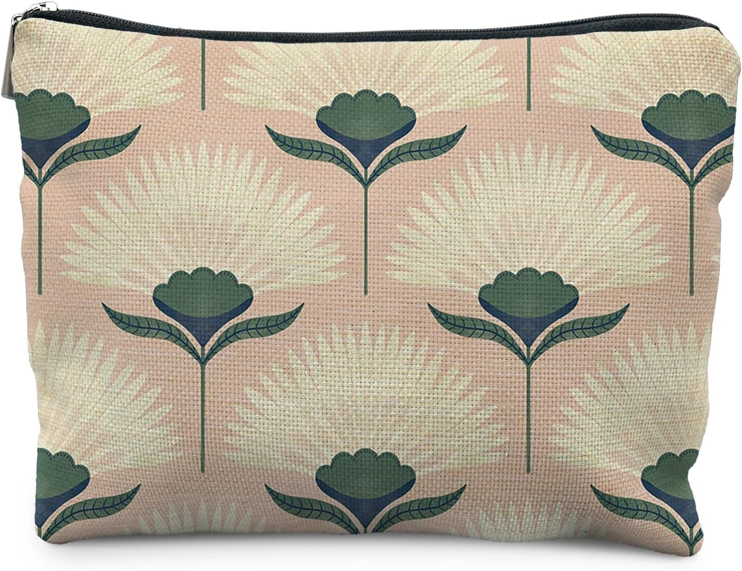Vintage Boho Floral Pink Makeup Bag, Art Deco Floral Botanical Cosmetic Bags for Women, Boho Gifts for Women, Retro Mid Century Modern Art Zipper Makeup Pouch
