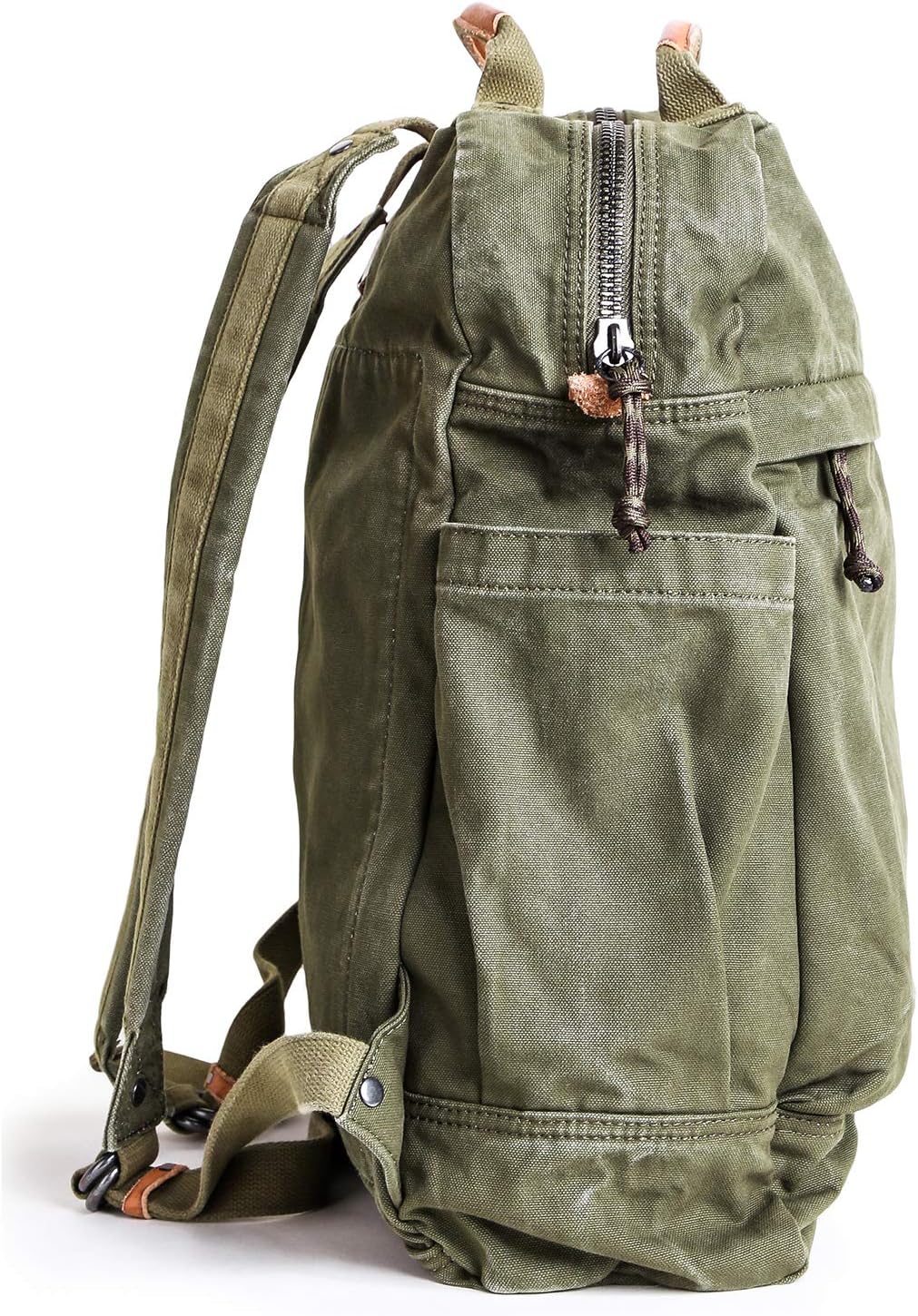 GOOTIUM Canvas Backpack for Women Vintage Style Zipper Bag Men's Casual Daypack Cloth Outdoor Travel Rucksack, Olive