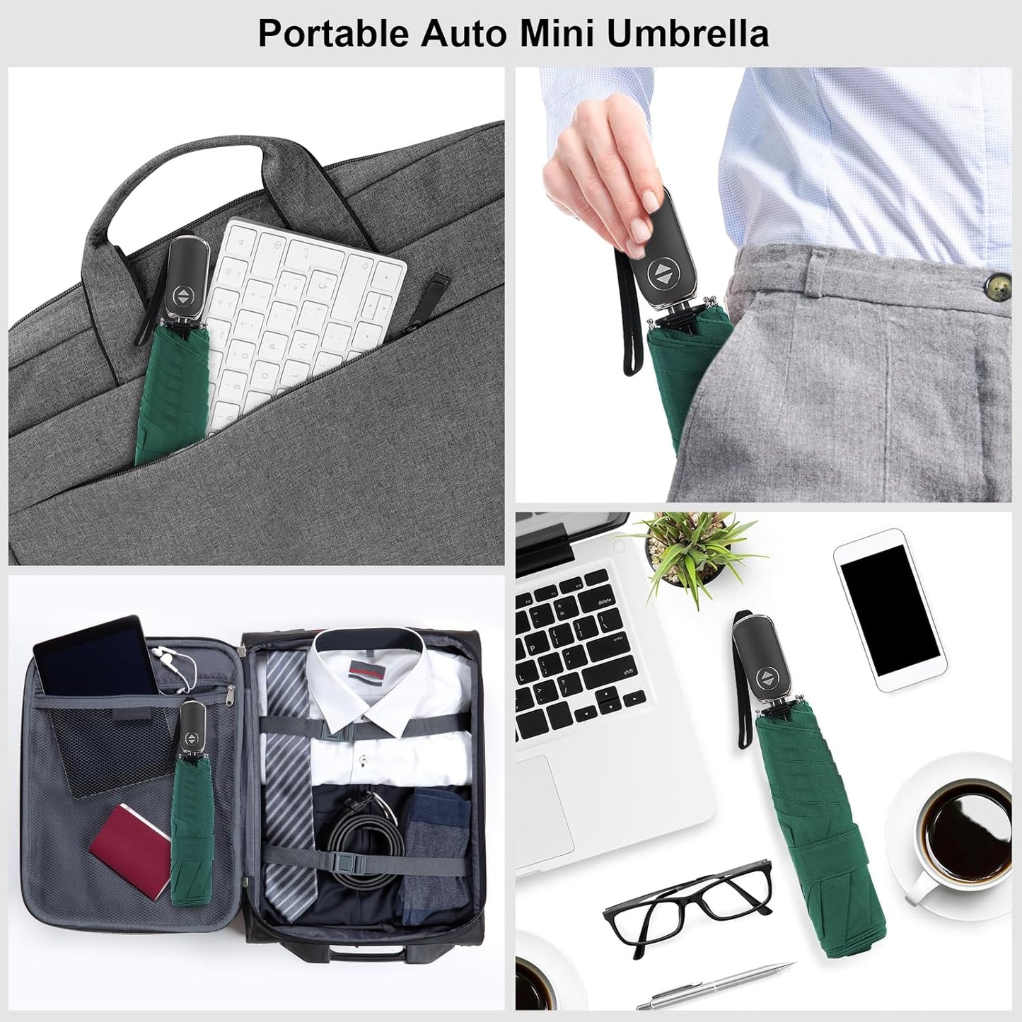 LEAGERA Compact Travel Umbrella for Purse - Flat Handle, Waterproof for Light Rain